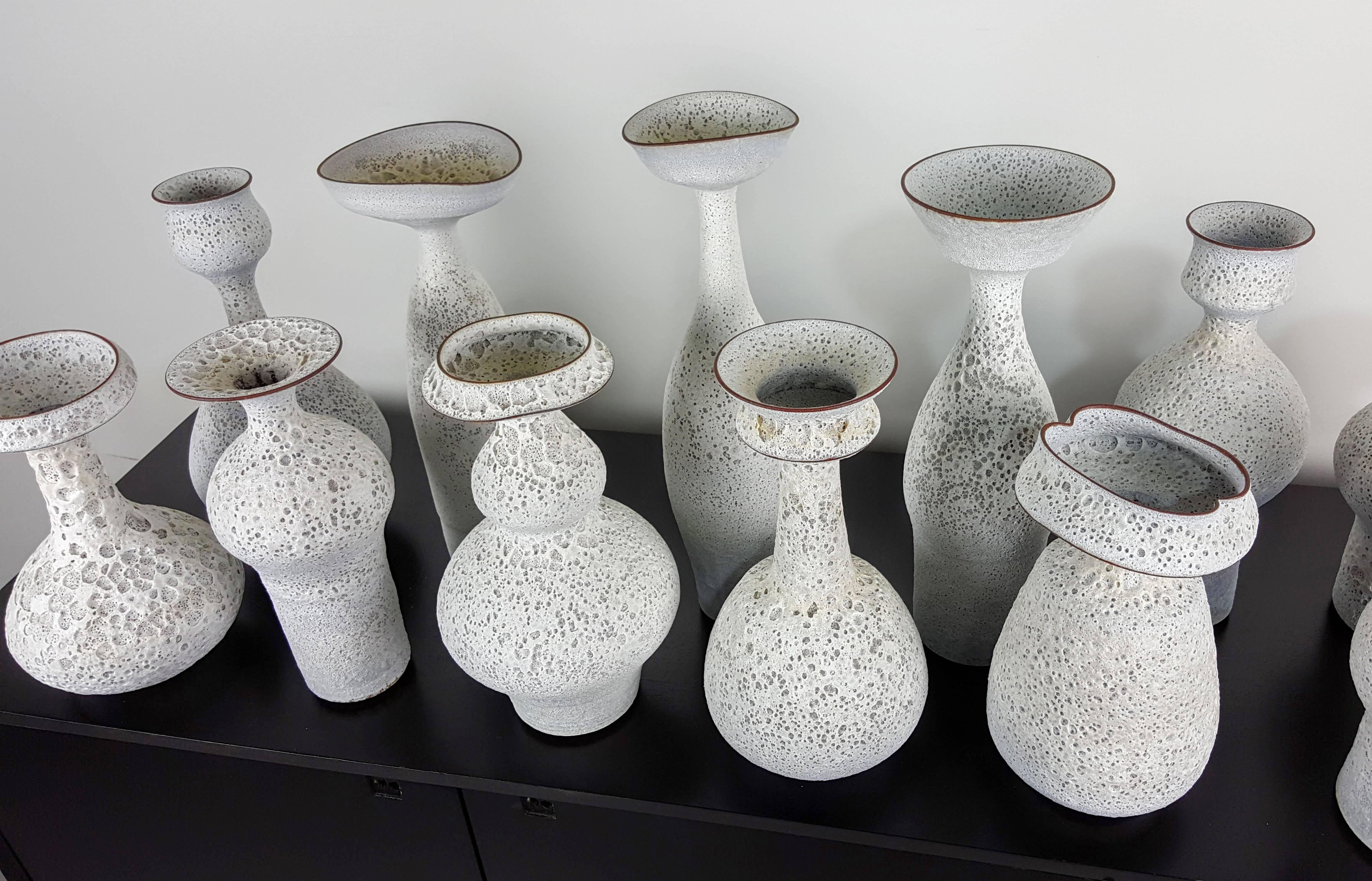 Masterful Studio Pottery Vases in a White Crater Glaze by Jeremy Briddell, 2015 In Excellent Condition In New York, NY