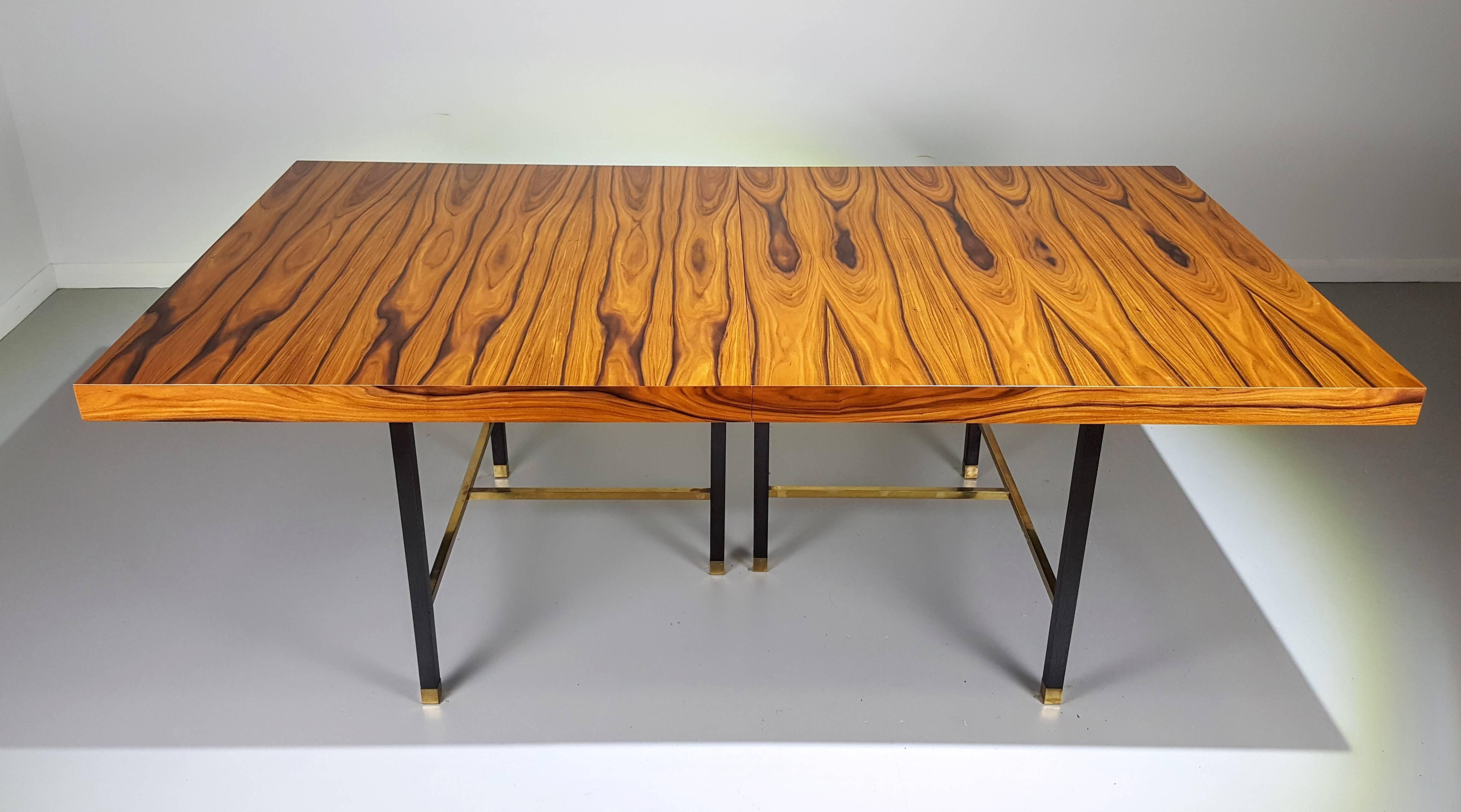 Mid-Century Modern Breathtaking Rosewood and Brass Dining Table with Leaves Harvey Probber Studio