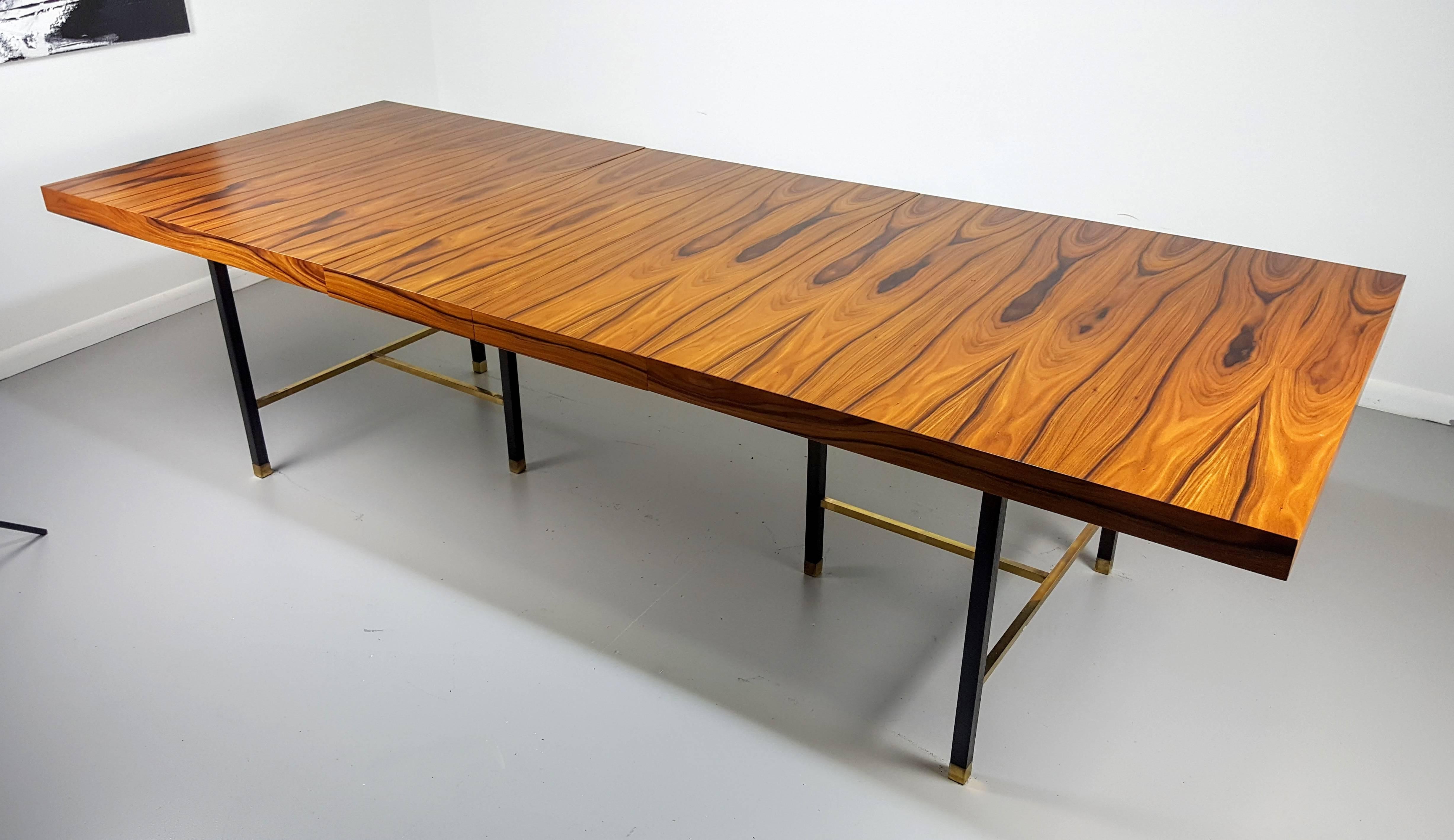 Breathtaking Rosewood and Brass Dining Table with Leaves Harvey Probber Studio In Excellent Condition In New York, NY
