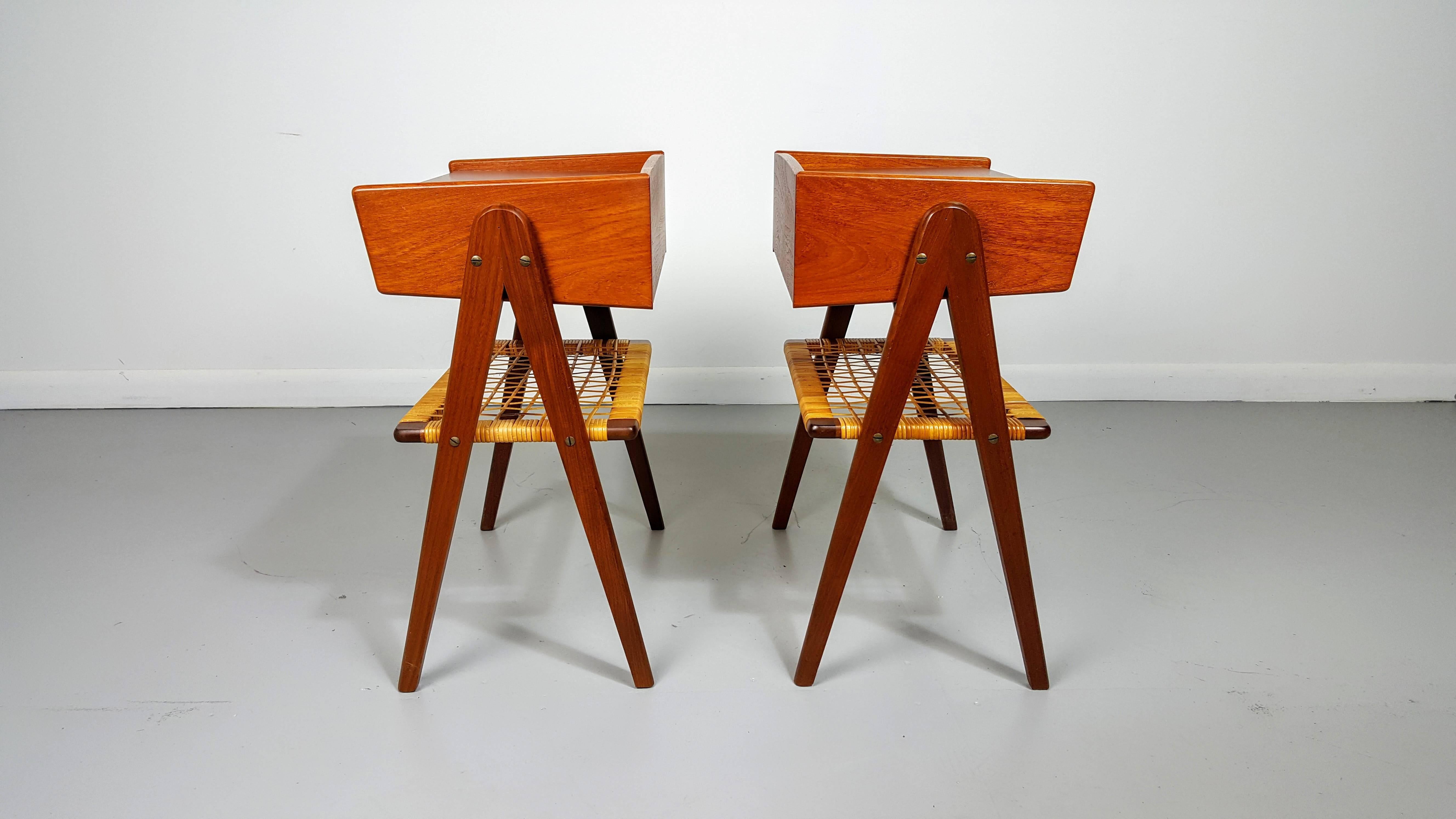 Brilliant Danish Modern Teak Nightstands in the Style of Kurt Ostervig, 1950s In Excellent Condition In New York, NY