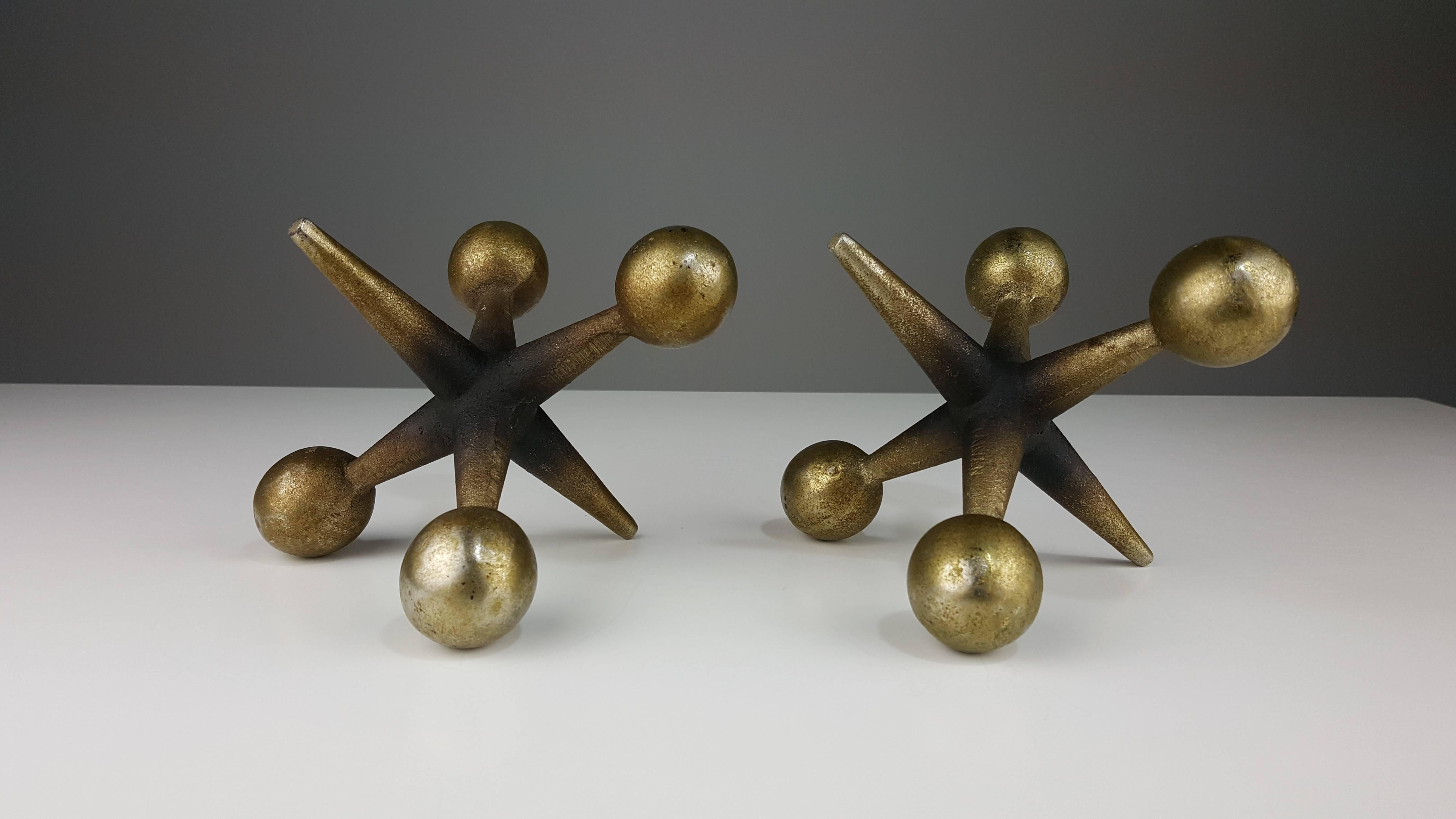American Pair of Finely Patinated Brass Jacks Bookends After Billy Curry, 1960s
