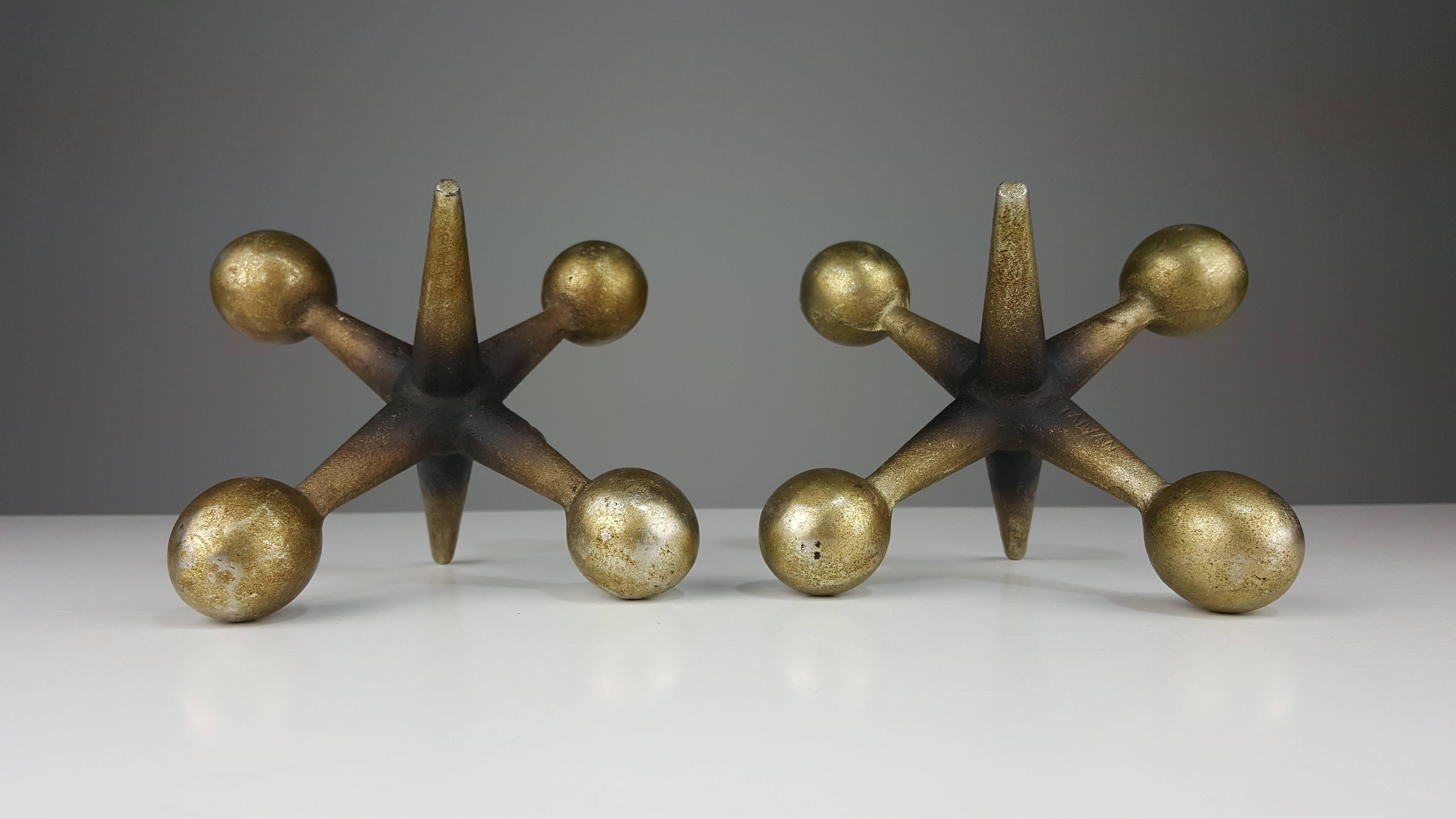 Mid-Century Modern Pair of Finely Patinated Brass Jacks Bookends After Billy Curry, 1960s