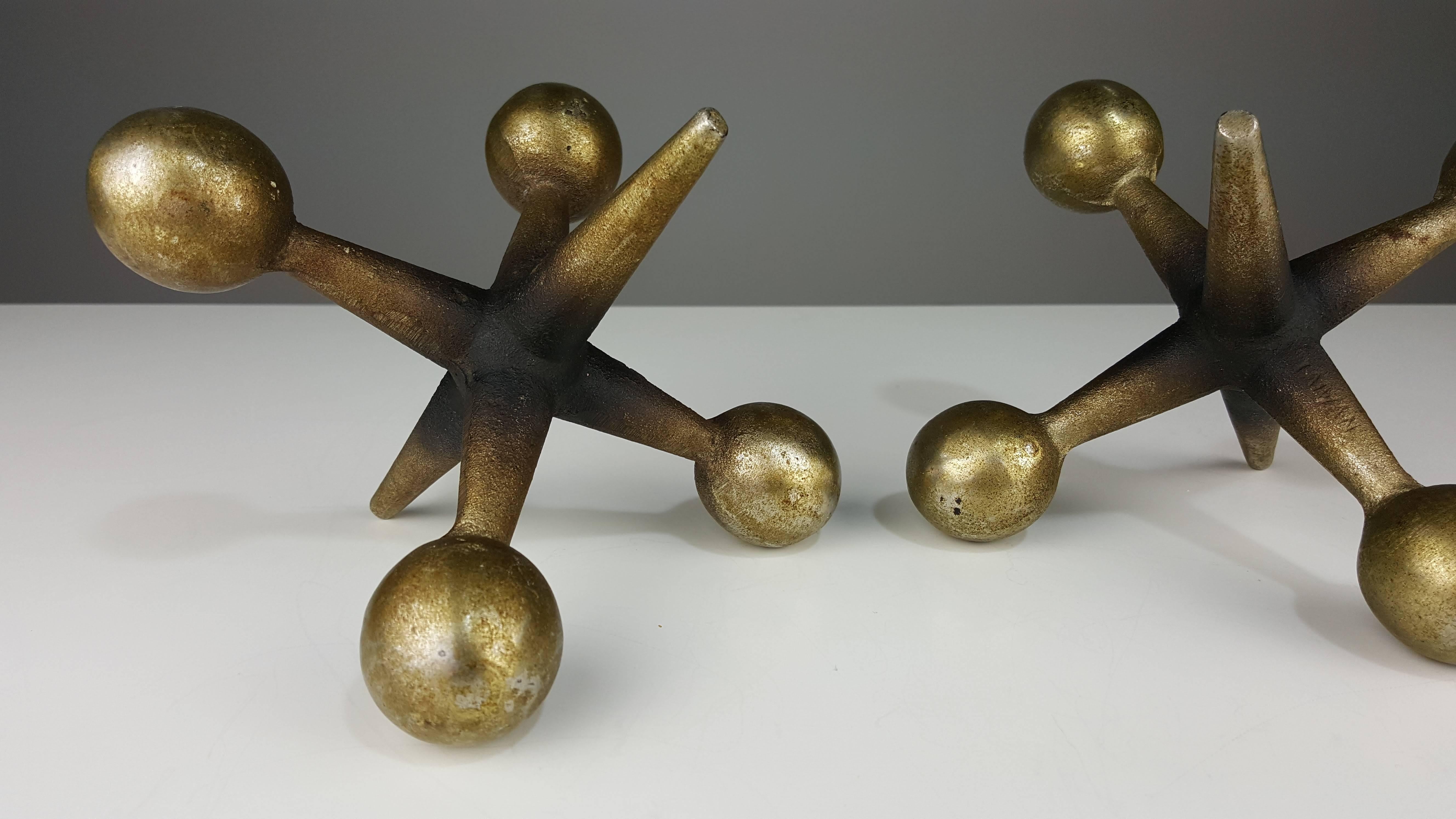 Pair of Finely Patinated Brass Jacks Bookends After Billy Curry, 1960s In Good Condition In New York, NY
