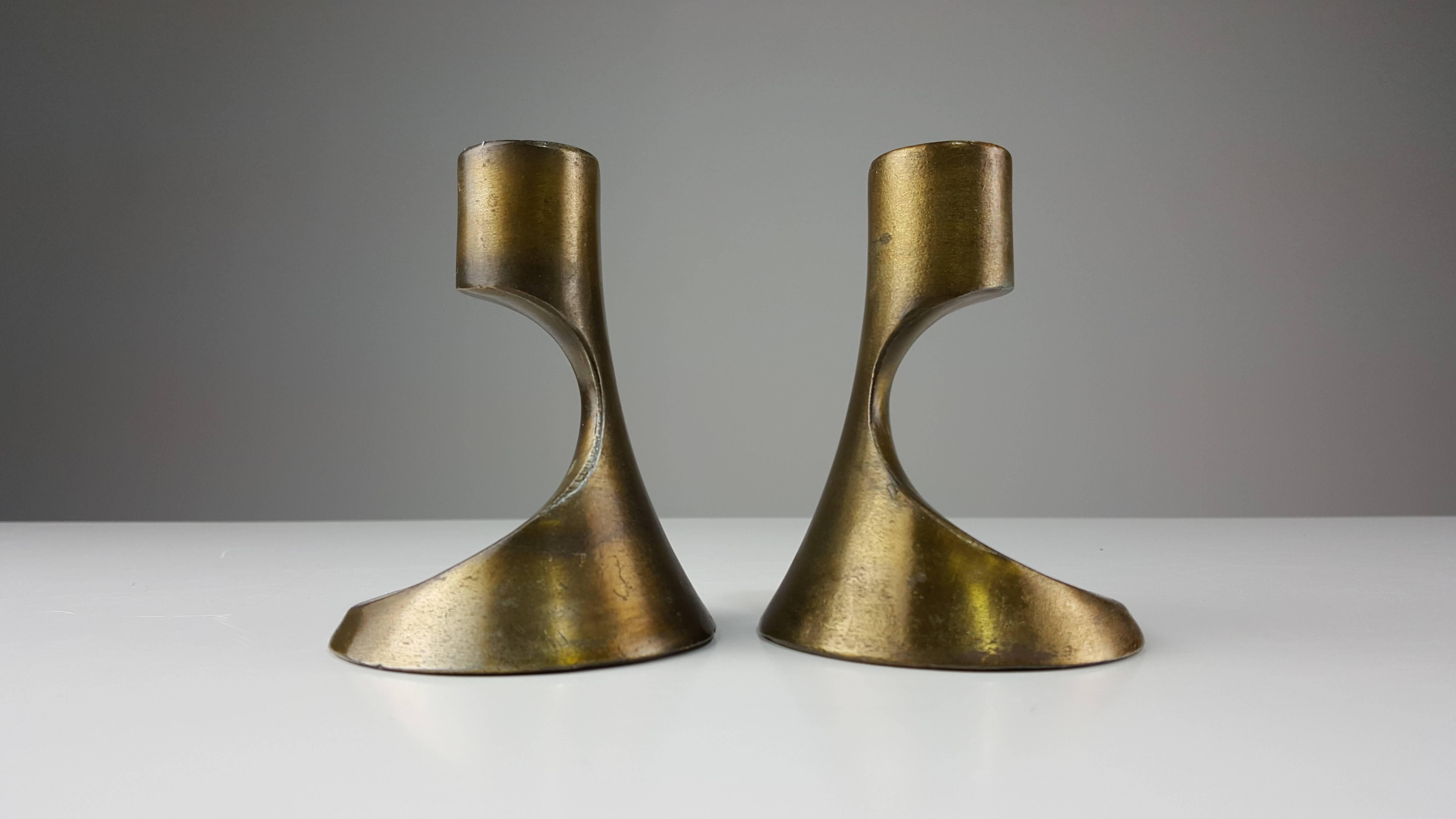 Sculptural brass candleholders attributed to Ben Seibel, 1950s.