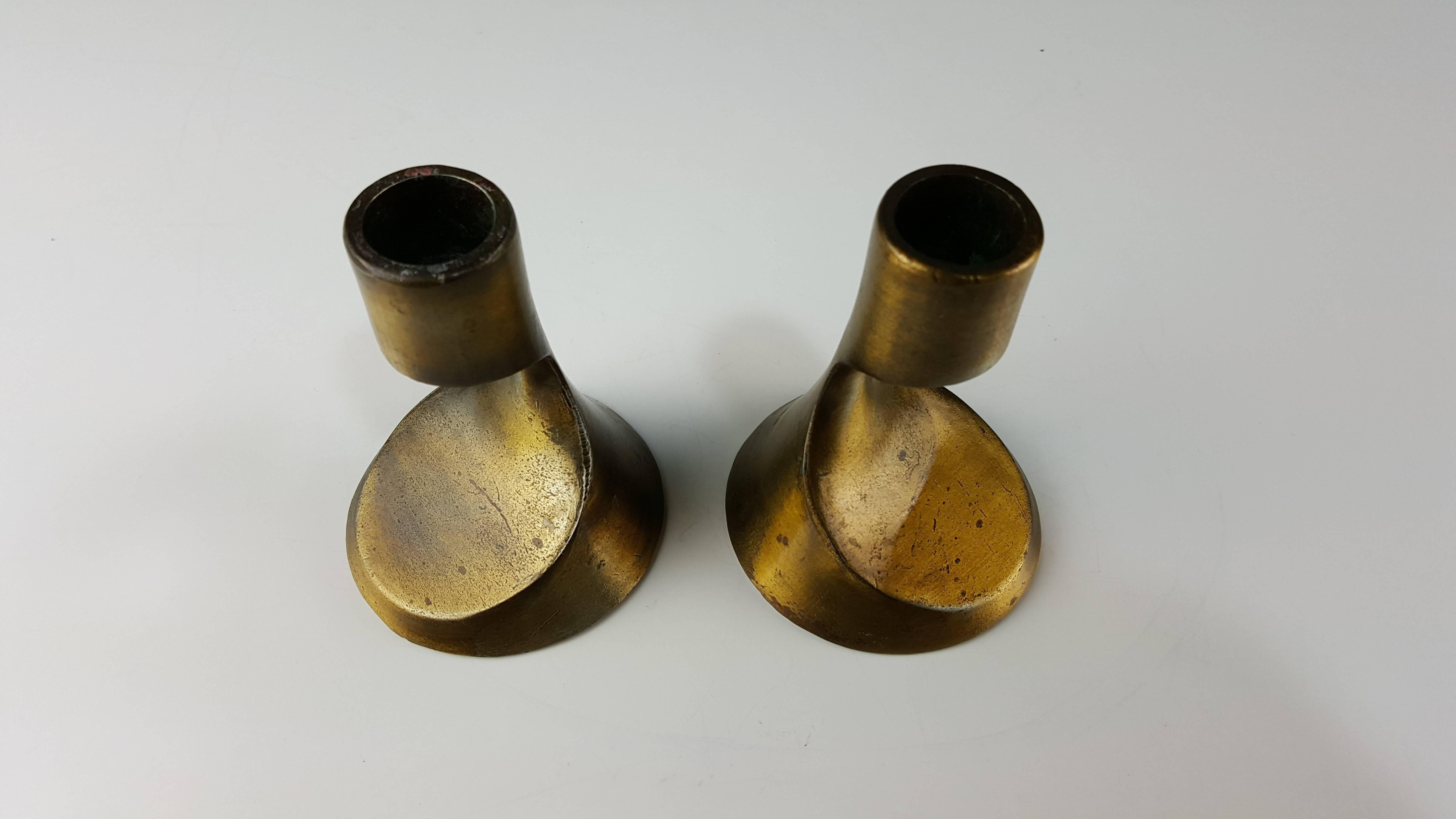 American Sculptural Brass Candleholders Attributed to Ben Seibel, 1950s