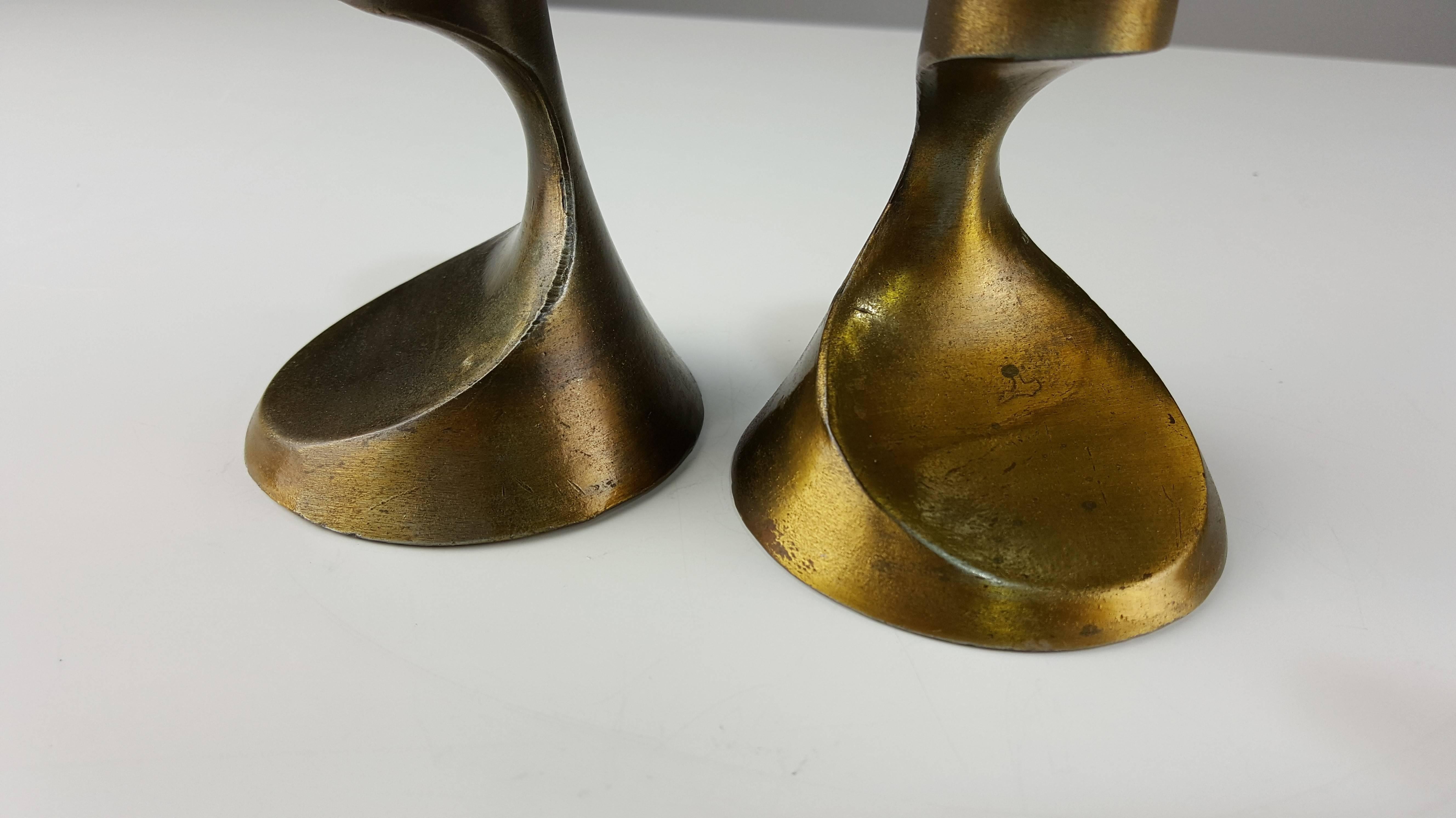 Sculptural Brass Candleholders Attributed to Ben Seibel, 1950s In Fair Condition In New York, NY