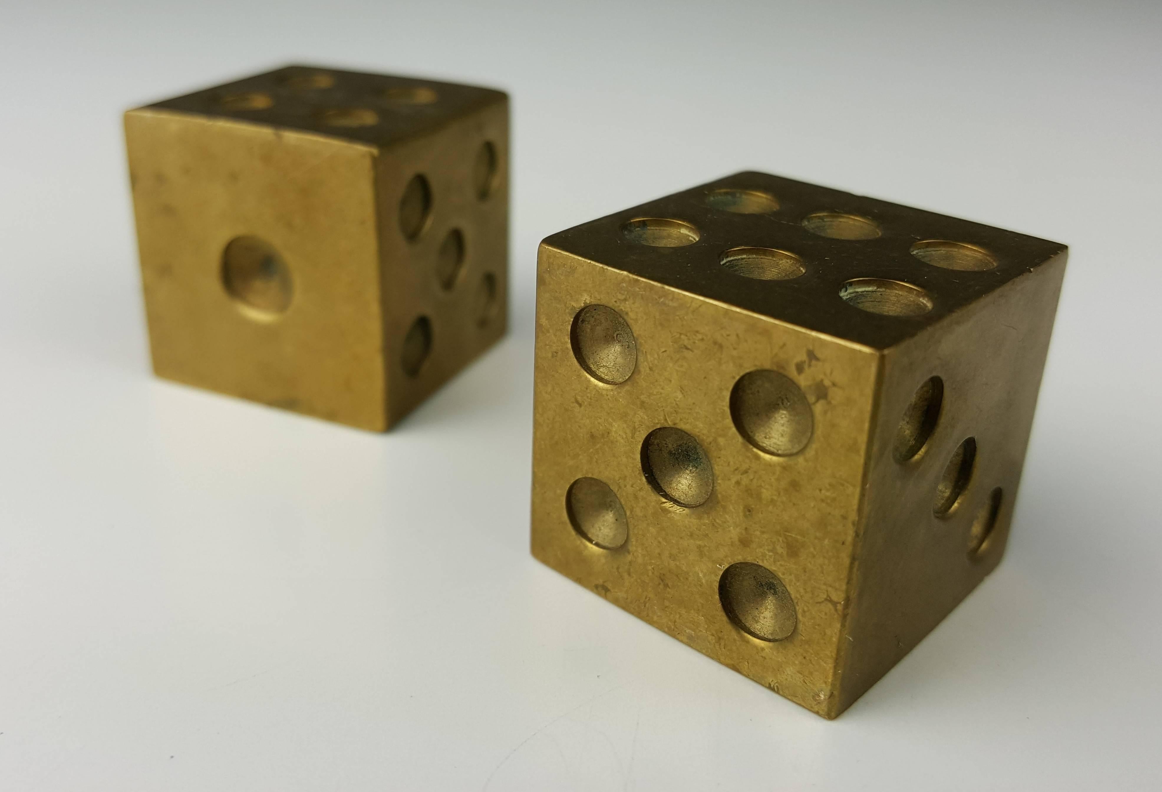Solid brass oversized pop art dice, paperweights of objects.
