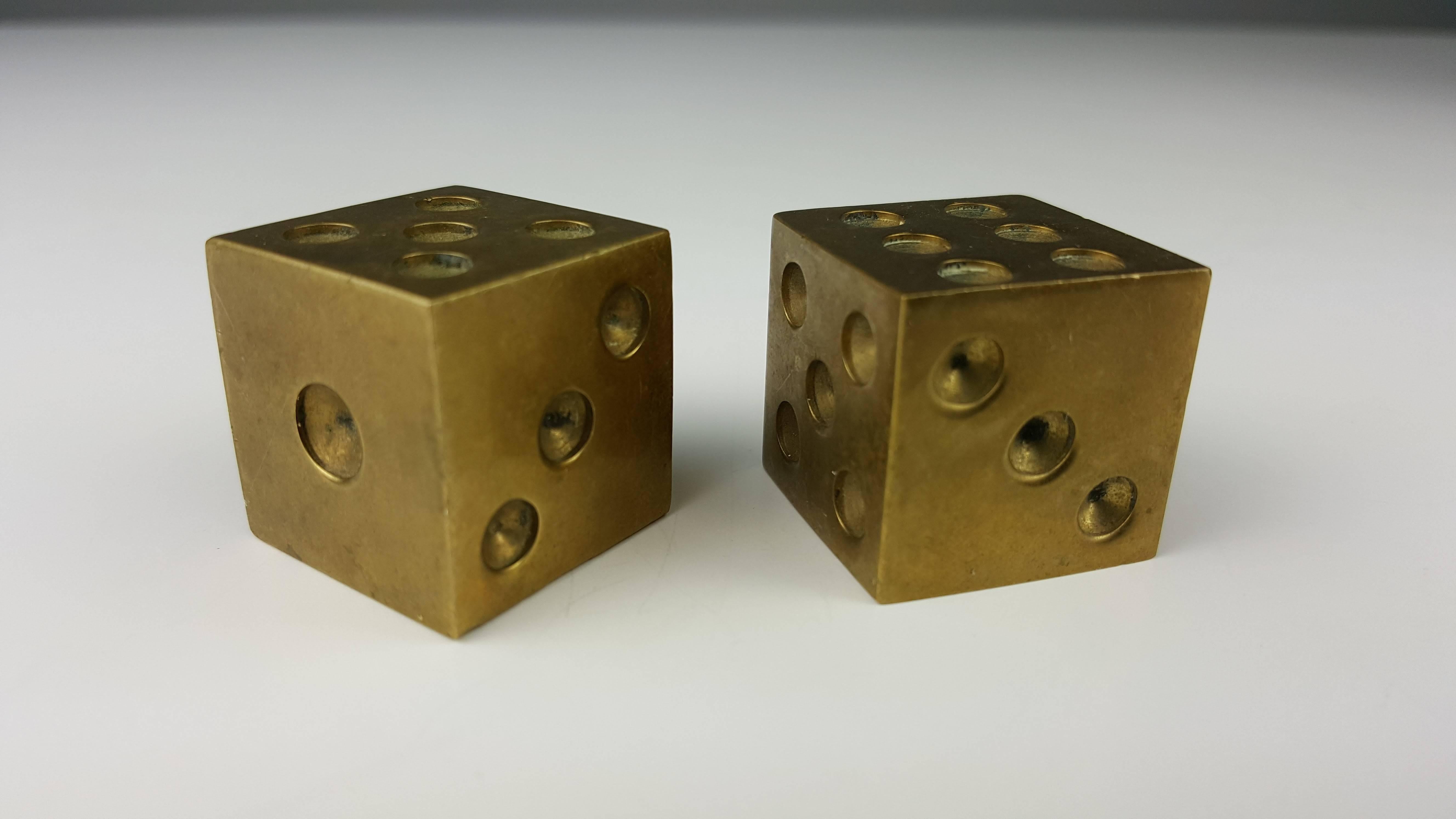 Mid-Century Modern Solid Brass Oversized Pop Art Dice, Paperweights of Objects