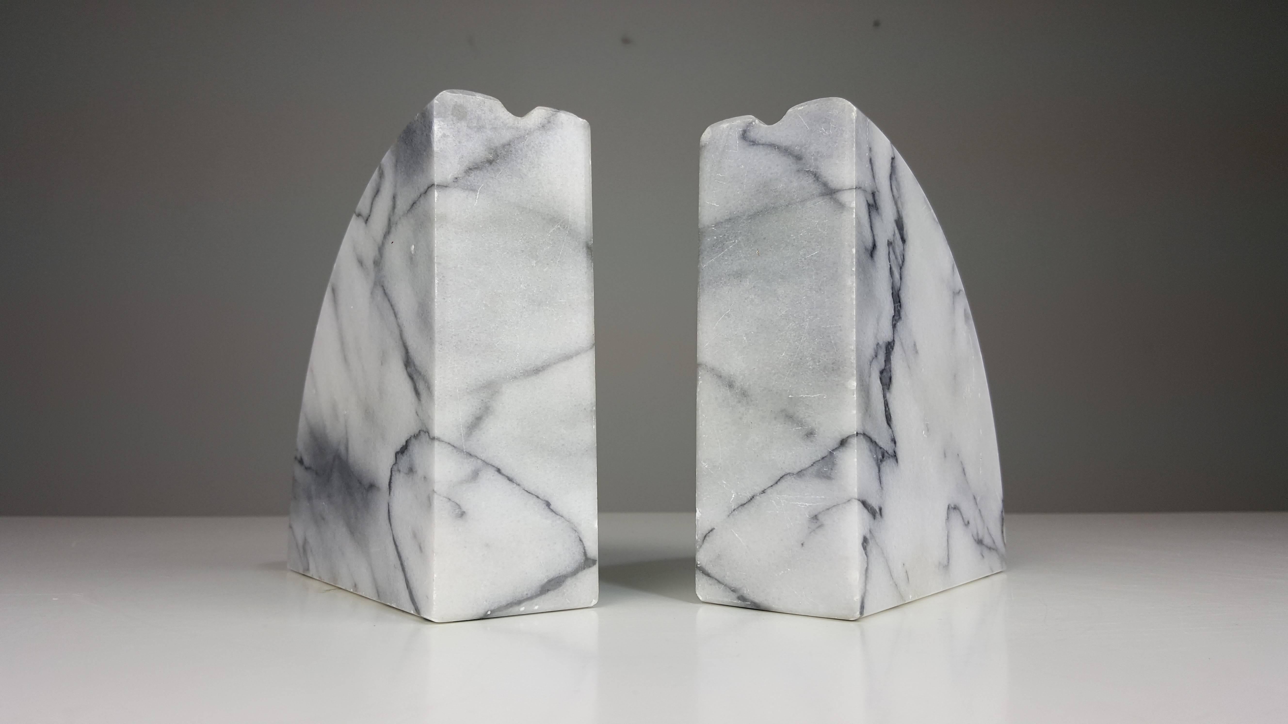Italian Heavy Demilune Carrara Marble Bookends, Italy