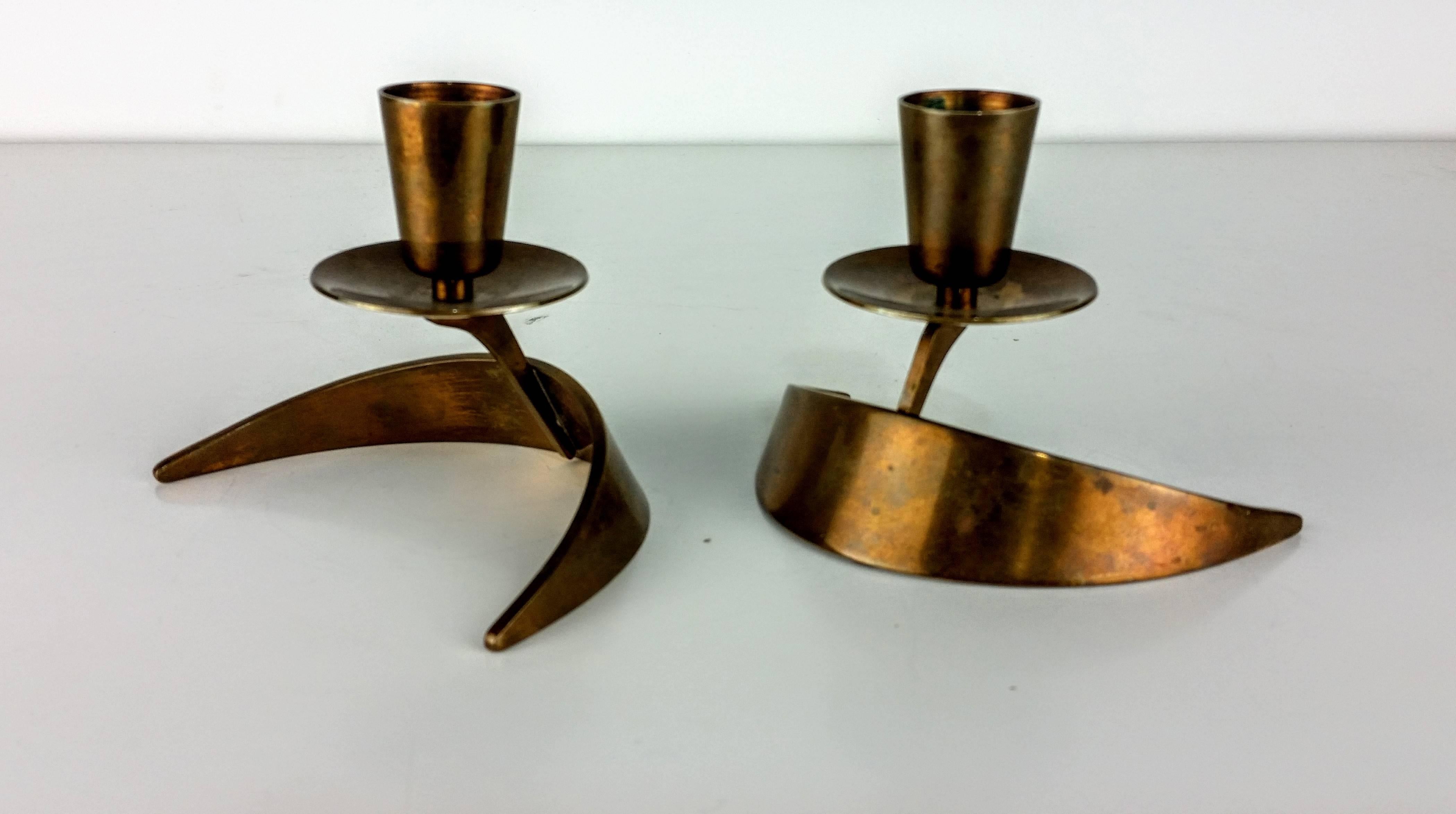 Mid-Century Modern Rare Modernist Candle Holders in Solid Bronze by John Prip and Ronald Pearson