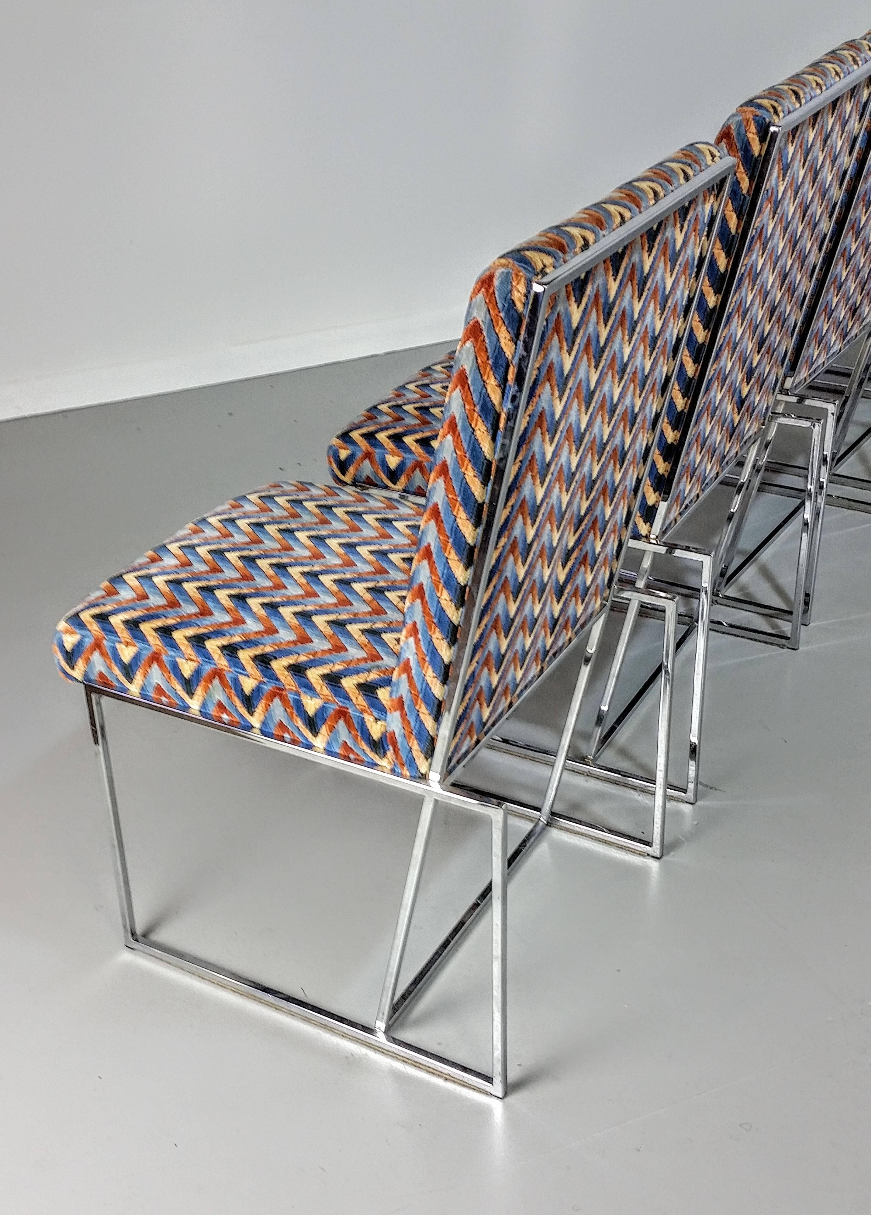 American Rare Architectural Chrome Dining Chairs in the Style of Milo Baughman, 1970s