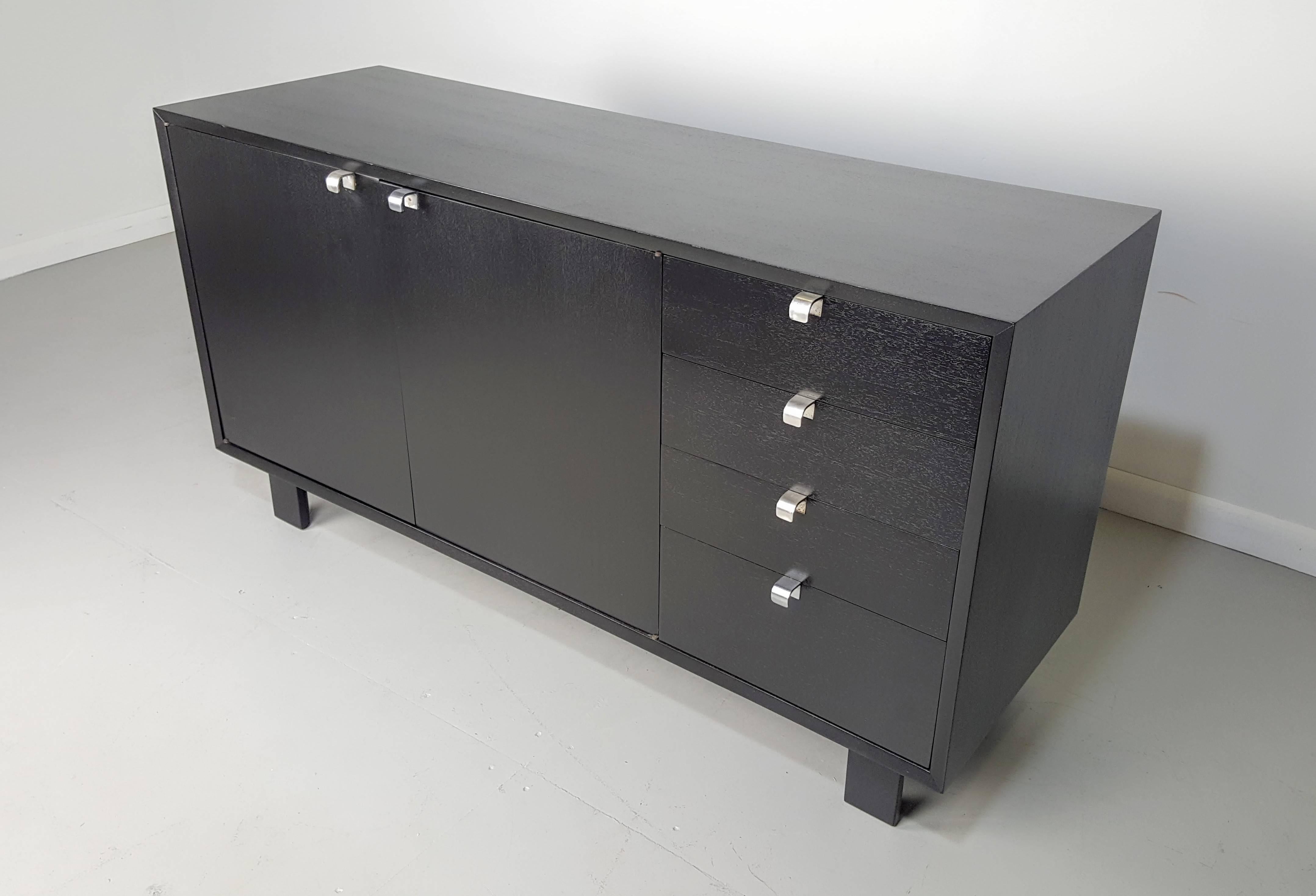 American Handsome Ebonized Buffet or Credenza with Aluminum Pulls by George Nelson, 1950 