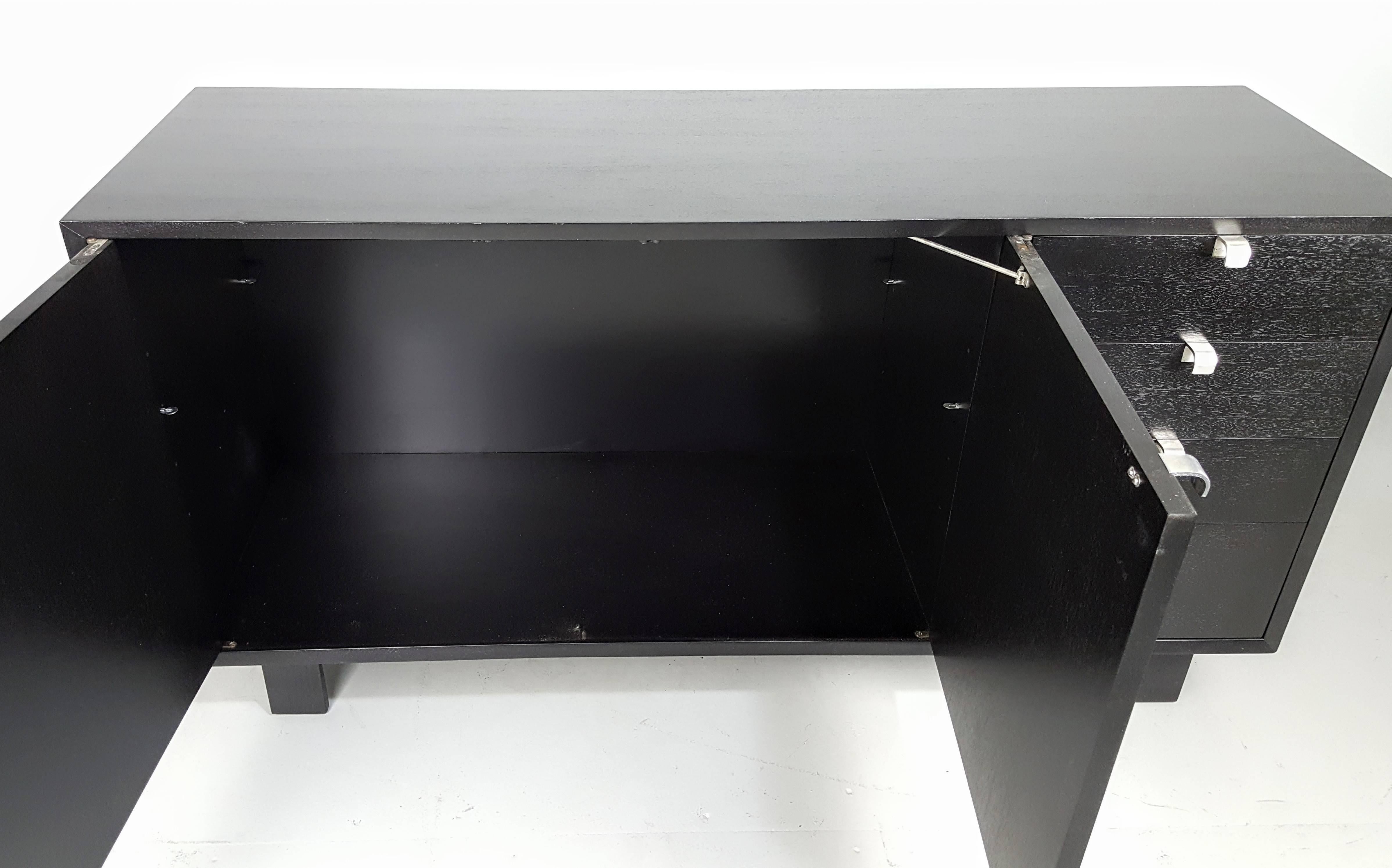 Handsome Ebonized Buffet or Credenza with Aluminum Pulls by George Nelson, 1950  In Excellent Condition In New York, NY