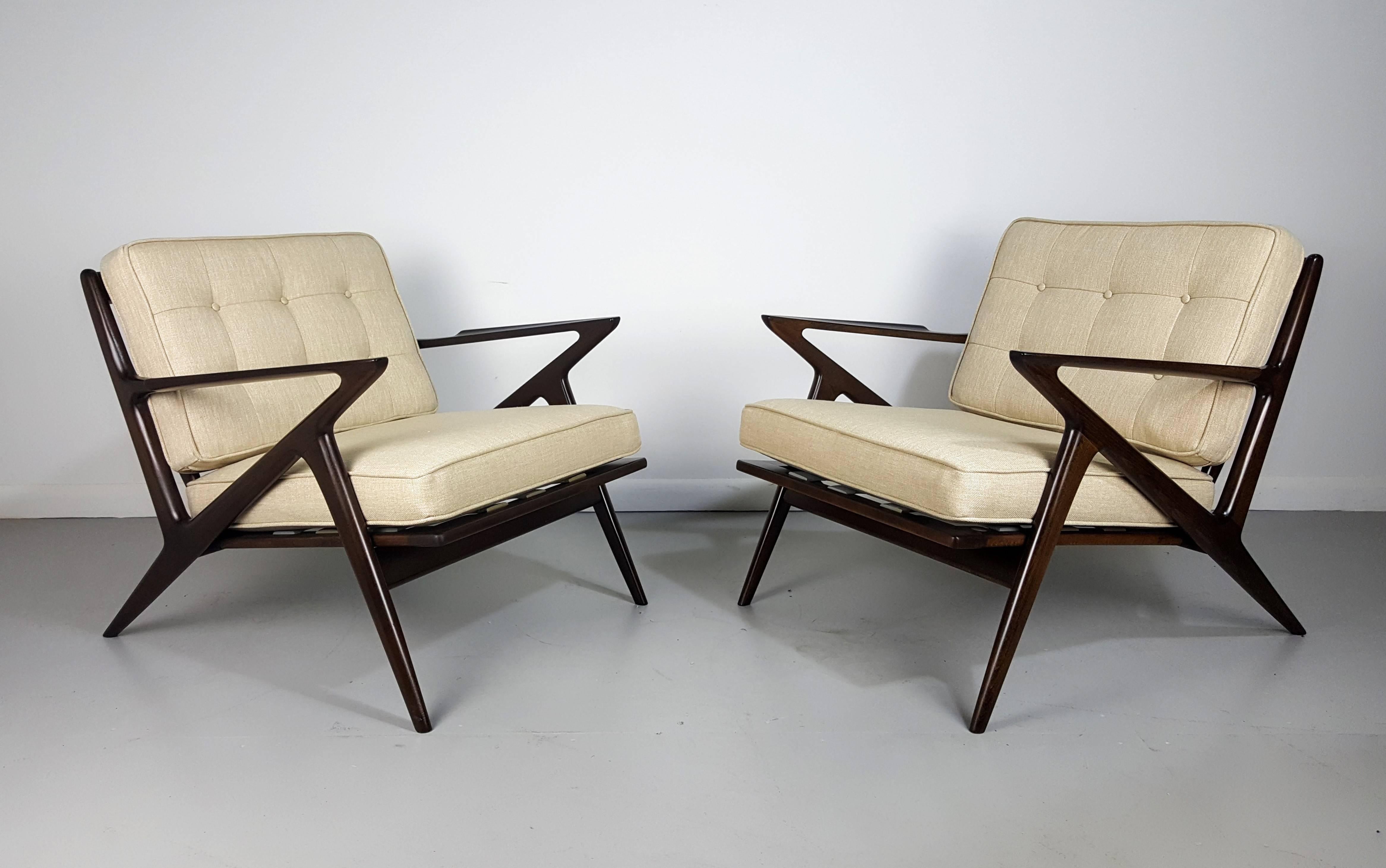 Mid-Century Modern Pair of Sculptural Lounge Chairs by Poul Jensen for Selig, Denmark 1950s