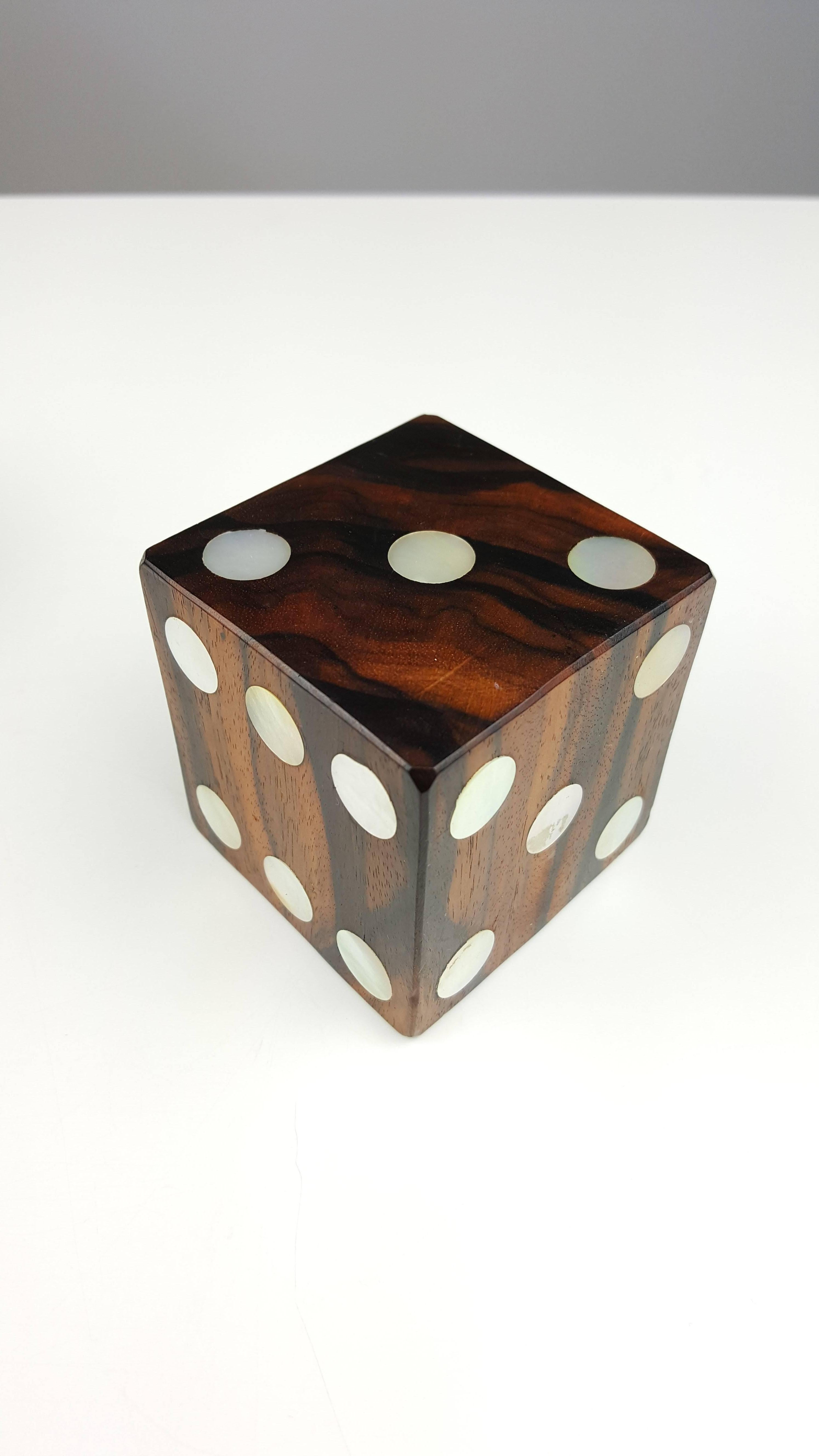 Mid-Century Modern Very Large Solid Exotic Wood Dice with Inlaid Mother-of-Pearl