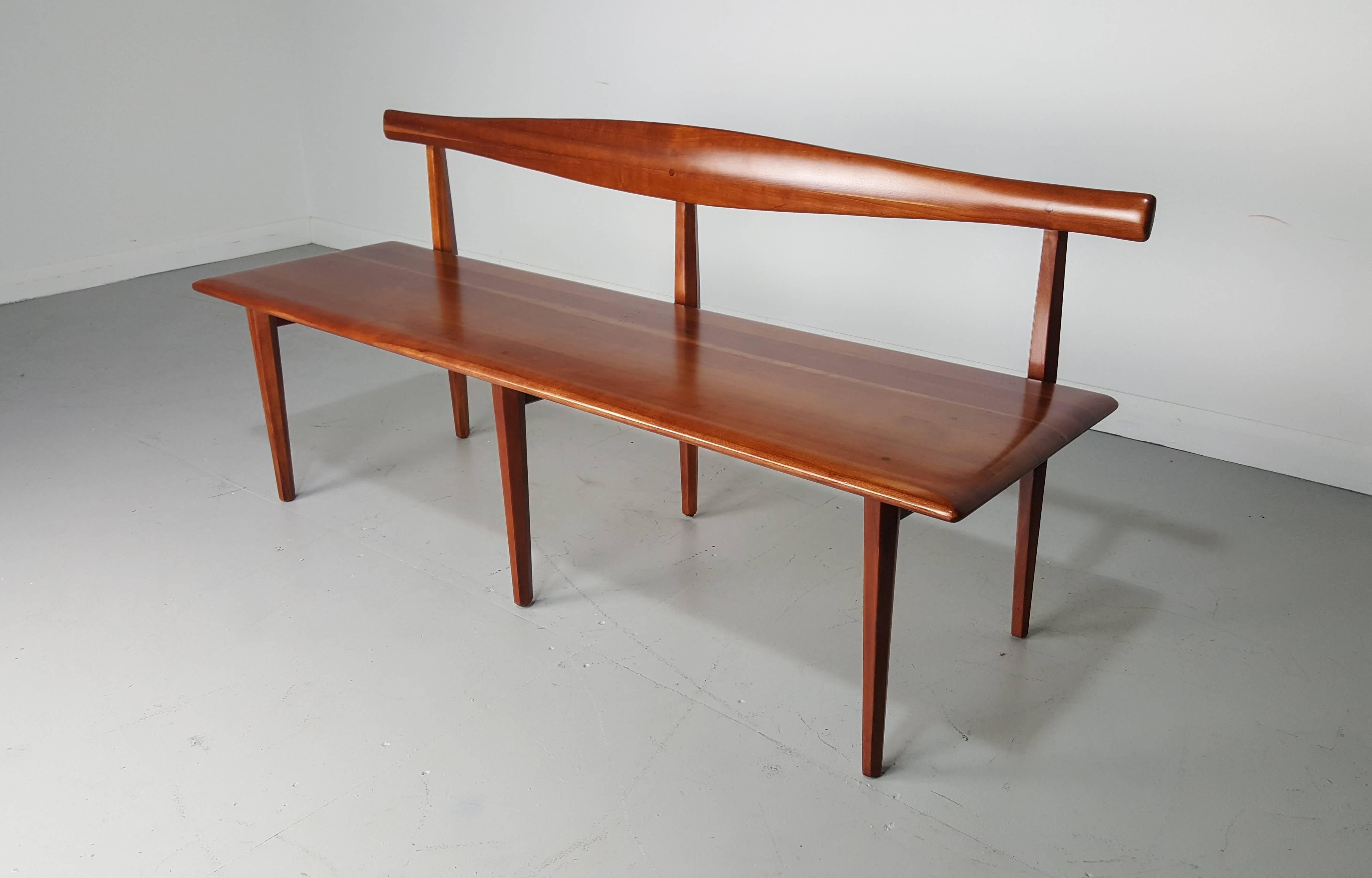 Beautiful long bench by Kipp Stewart & Stewart MacDougall for Winchendon, 1950s. Excellent design and quality. The piece has been fully restored.

We offer free regular deliveries to NYC and Philadelphia area. Delivery to DC, MD, CT and MA are