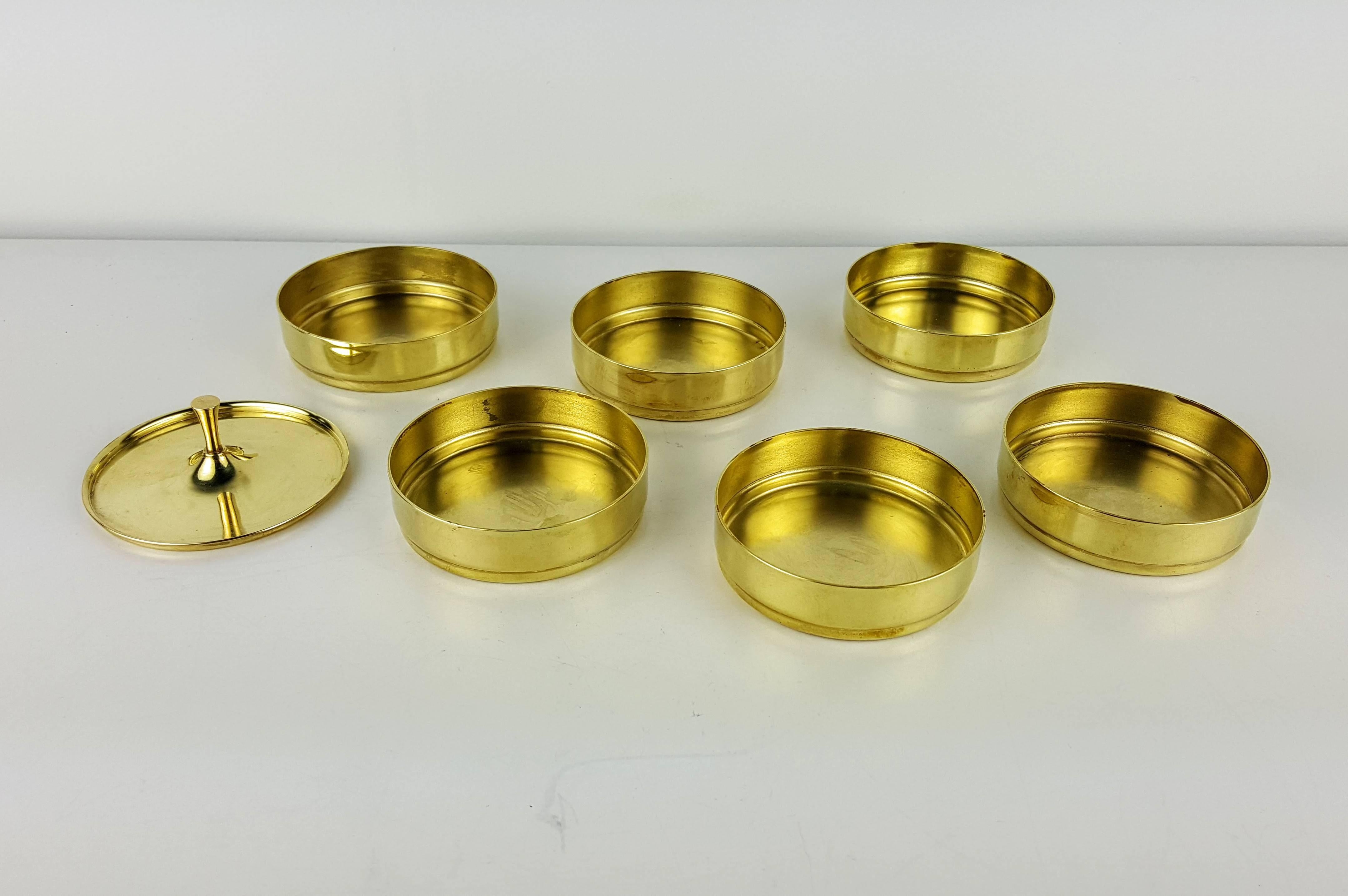 Hollywood Regency Rare Set of Brass Drink Coasters by Tommi Parzinger for Dorlyn, 1950s
