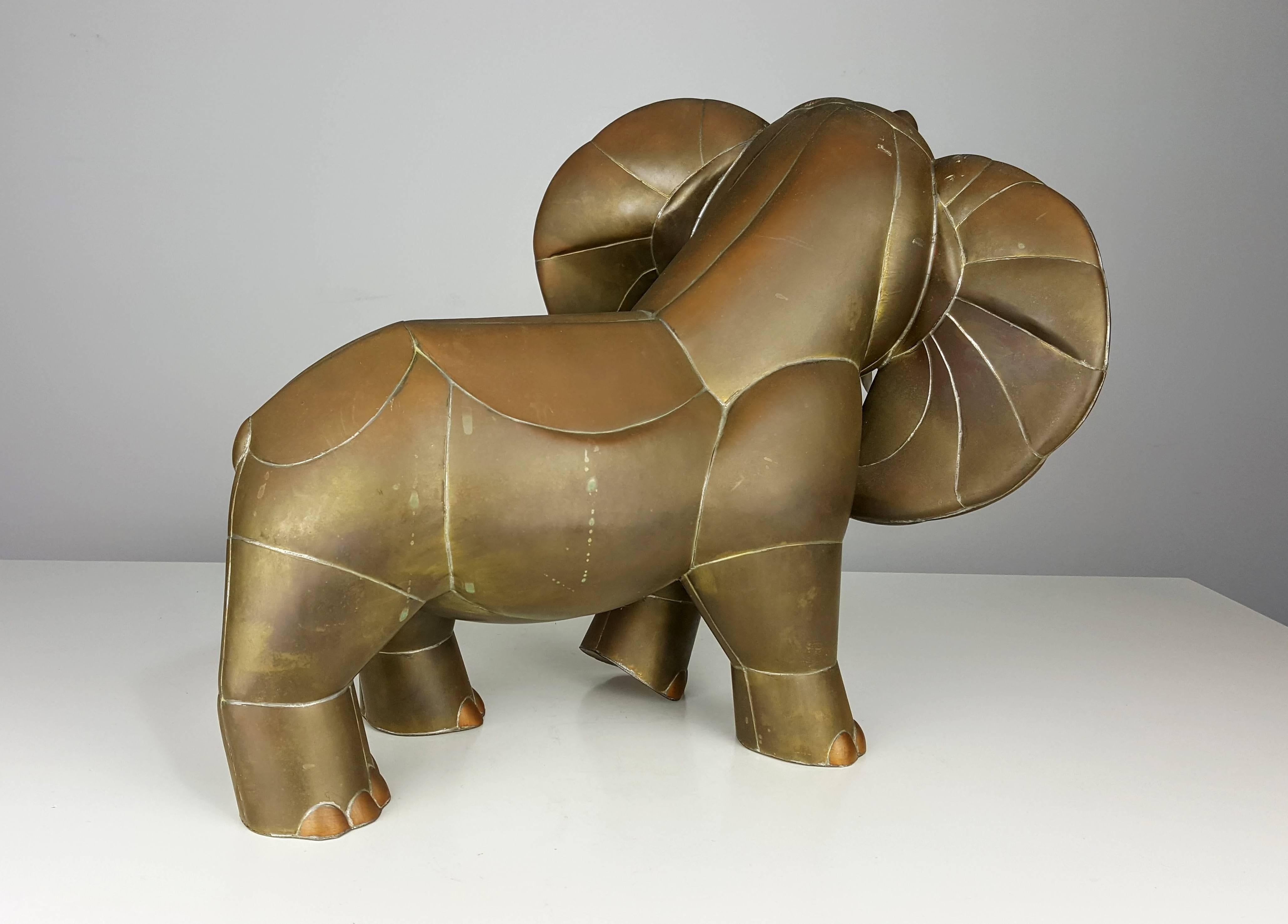 Mid-Century Modern Fancy Brass and Copper Elephant Sculpture by Sergio Bustamante, Mexico