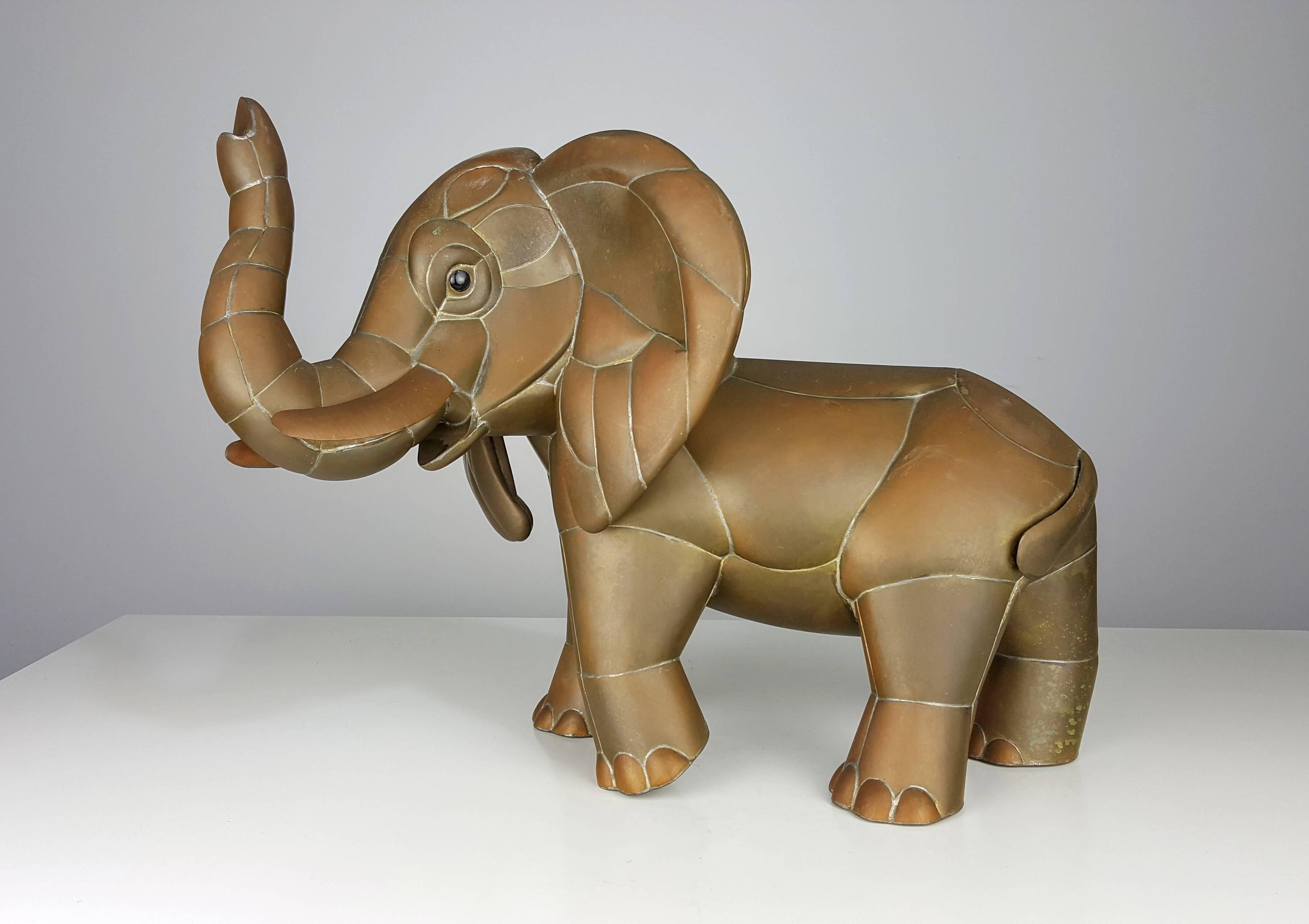 Fancy Brass and Copper Elephant Sculpture by Sergio Bustamante, Mexico 1