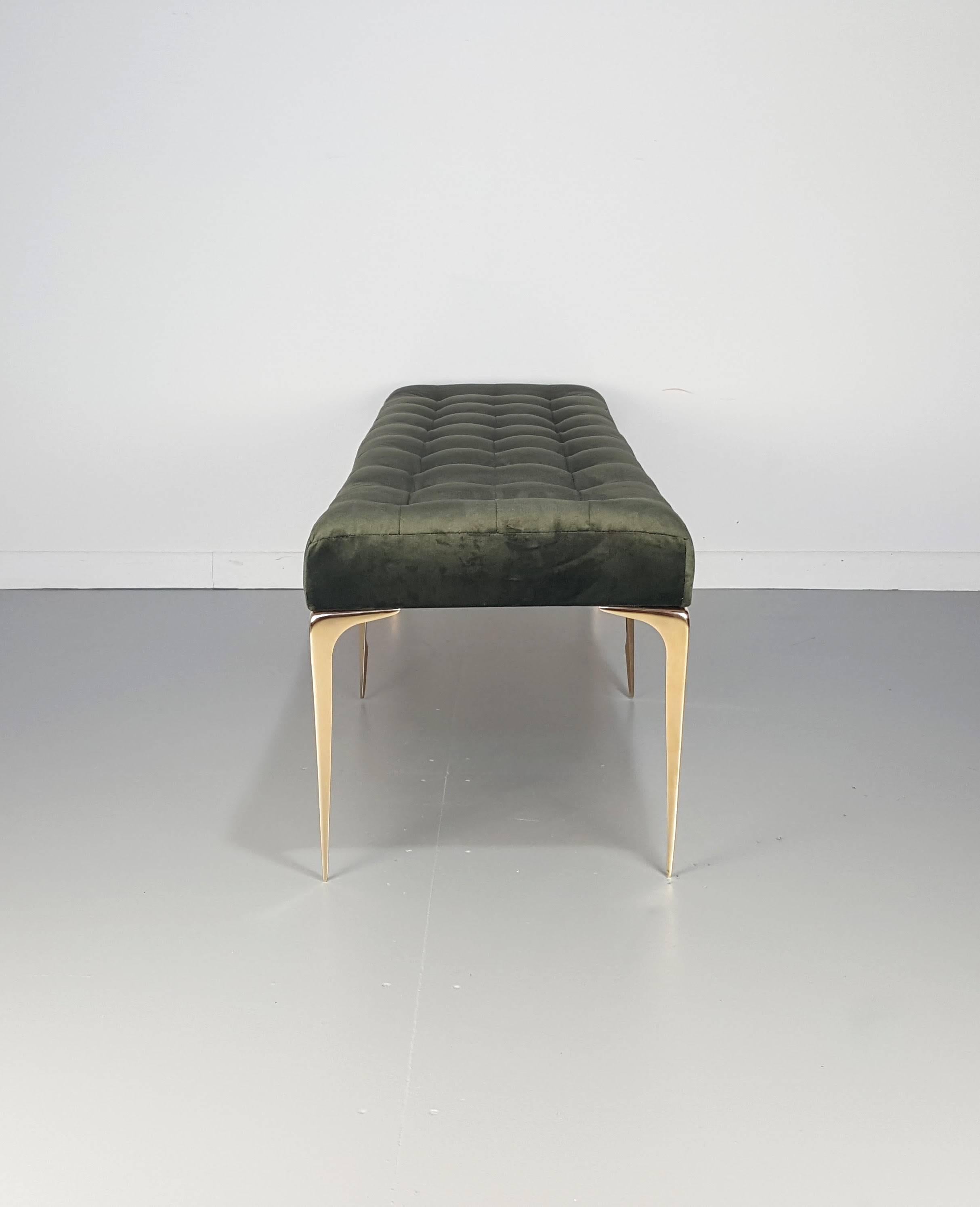 Mid-Century Modern Lancia Espansa Bench with a Solid Bronze Tapered Legs