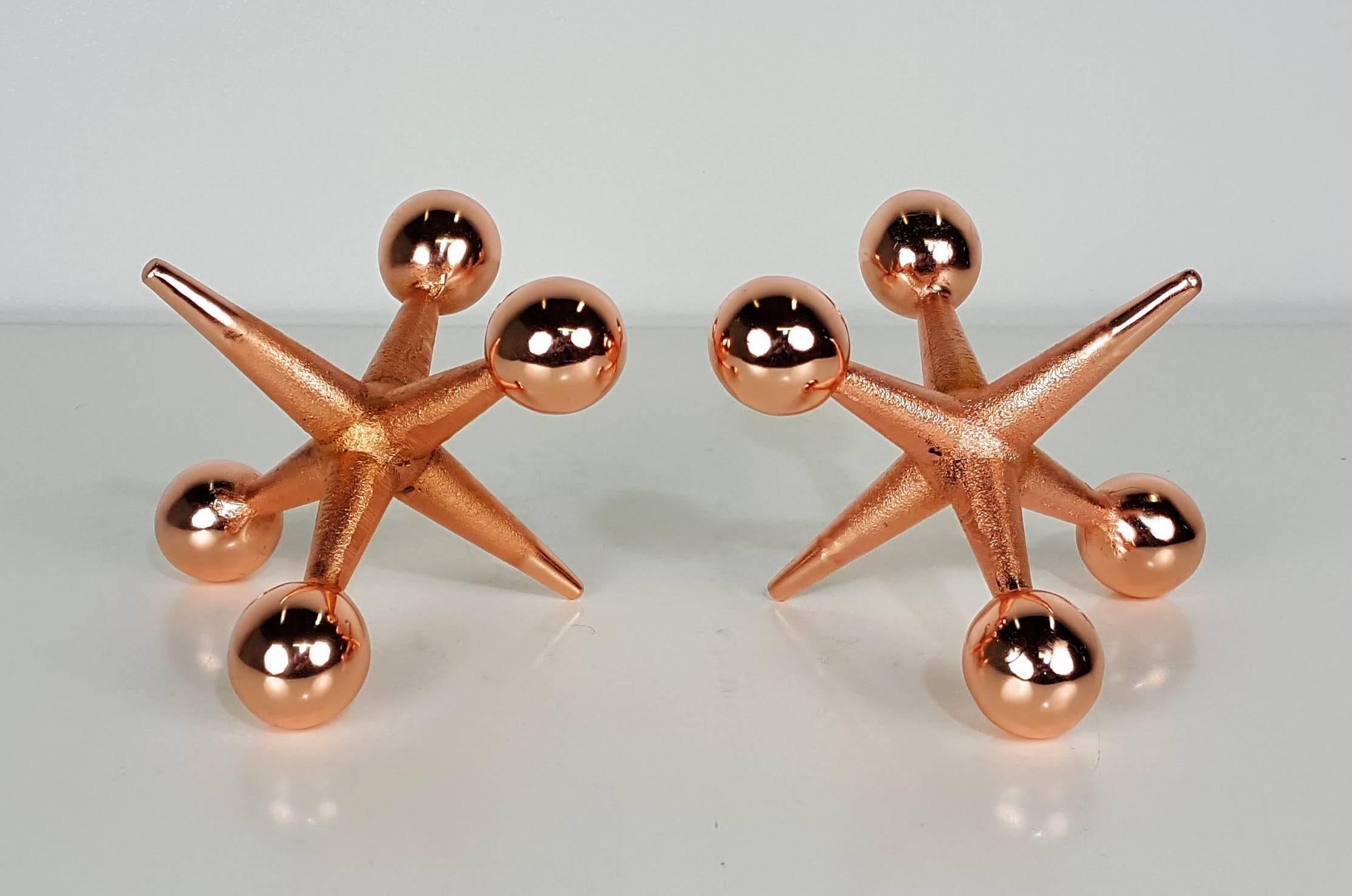 Classic Jacks Bookends or Paperweights in a custom Rose Gold Copper Finish.