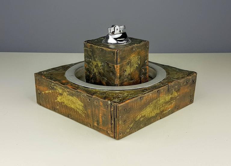 Rare Table Lighter and Ashtray Smoking Set by Paul Evans, 1970s at