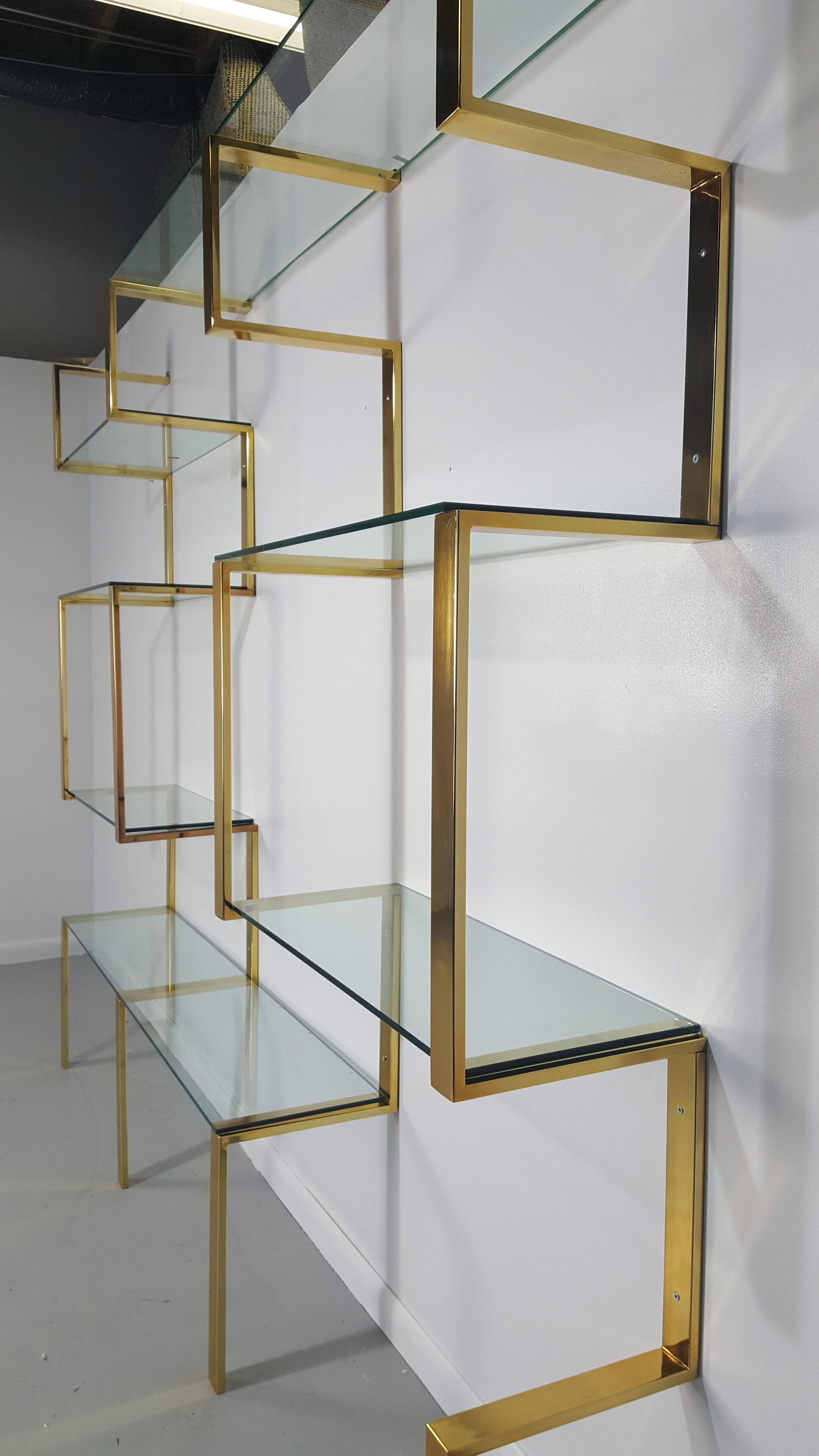 Architectural Brass Etagere Shelving Unit after Milo Baughman, 1970s 1