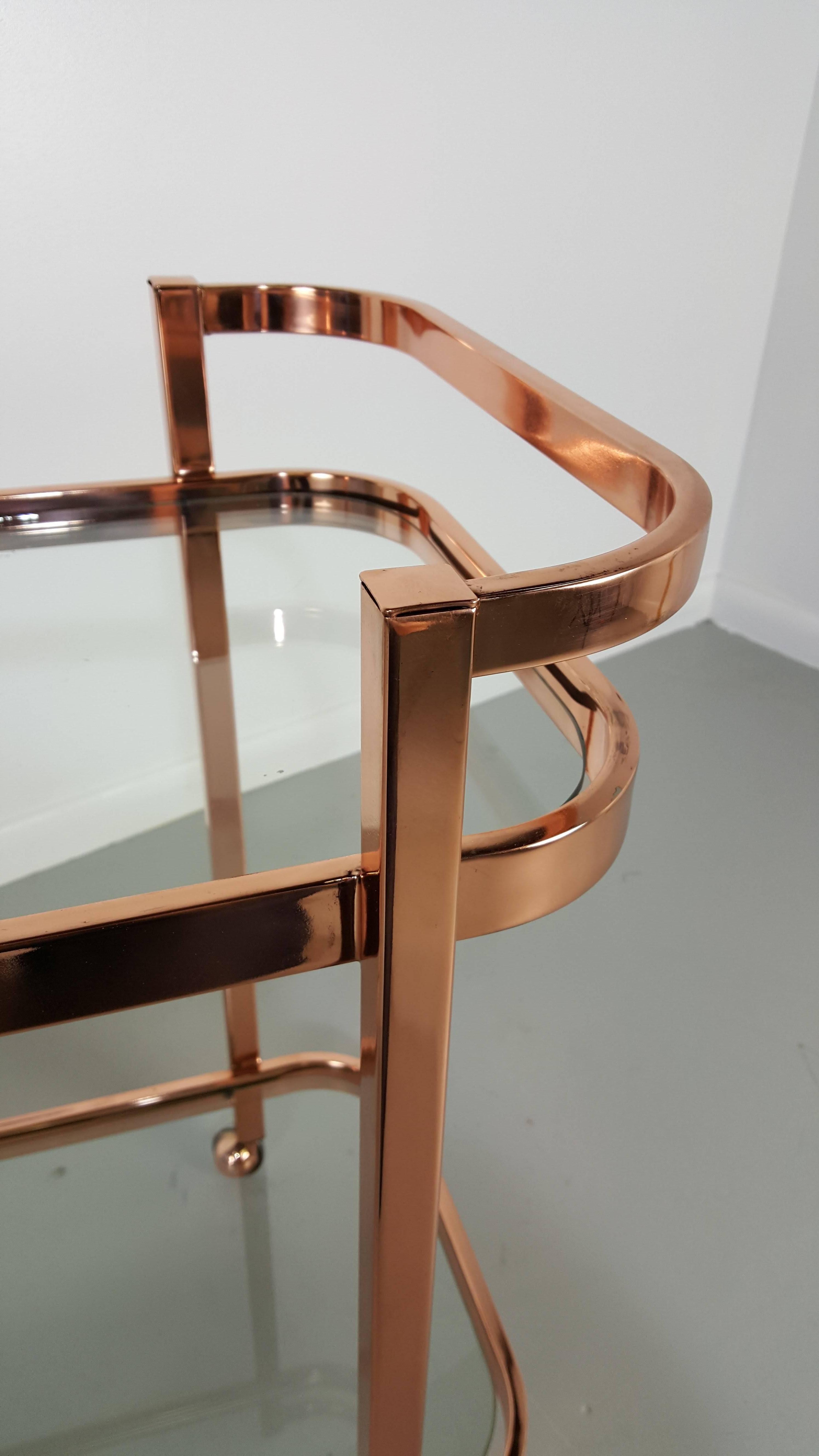 Stunning Bar Cart by Milo Baughman in Rose Gold Copper, 1970s In Excellent Condition In New York, NY