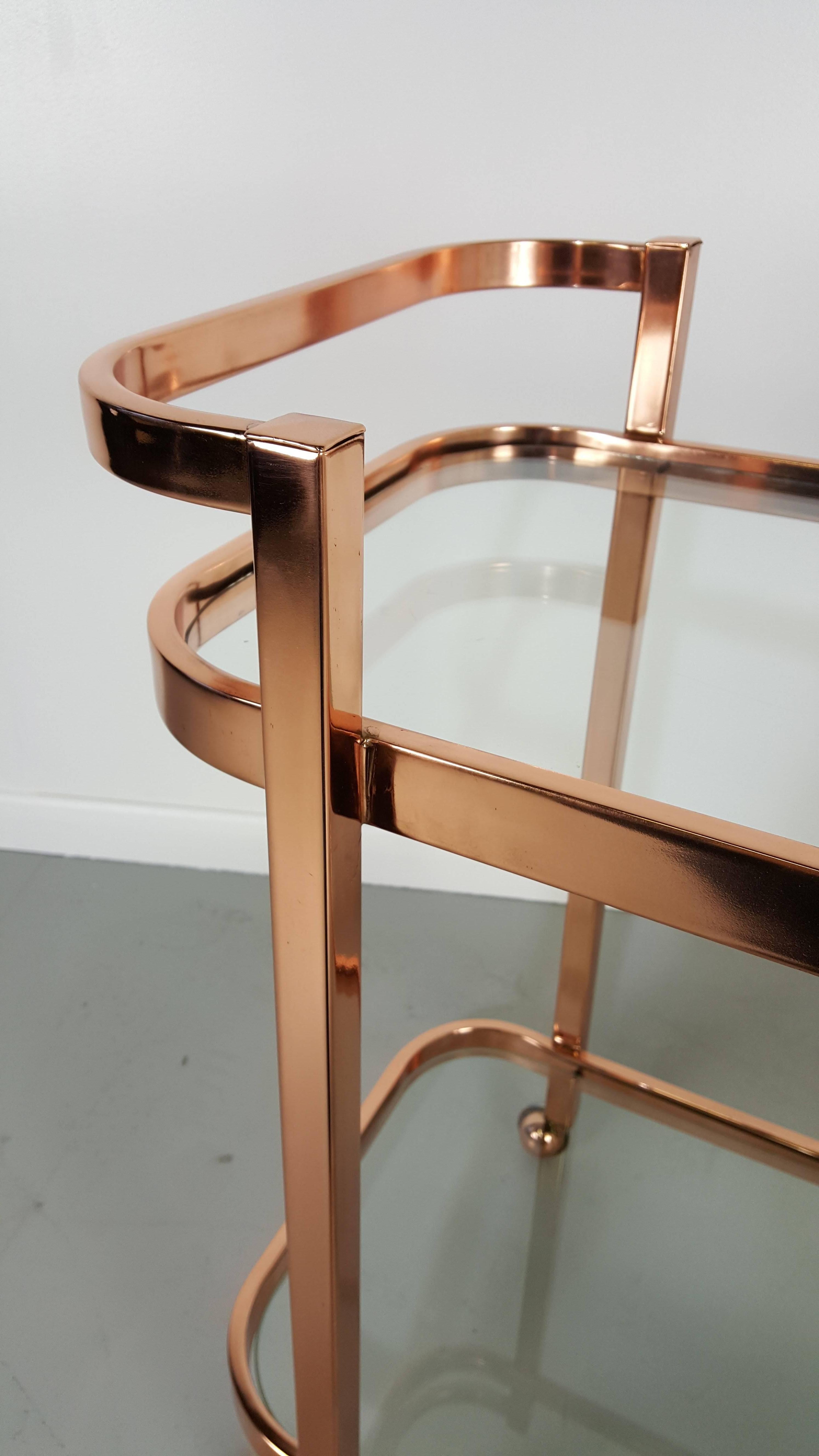 American Stunning Bar Cart by Milo Baughman in Rose Gold Copper, 1970s