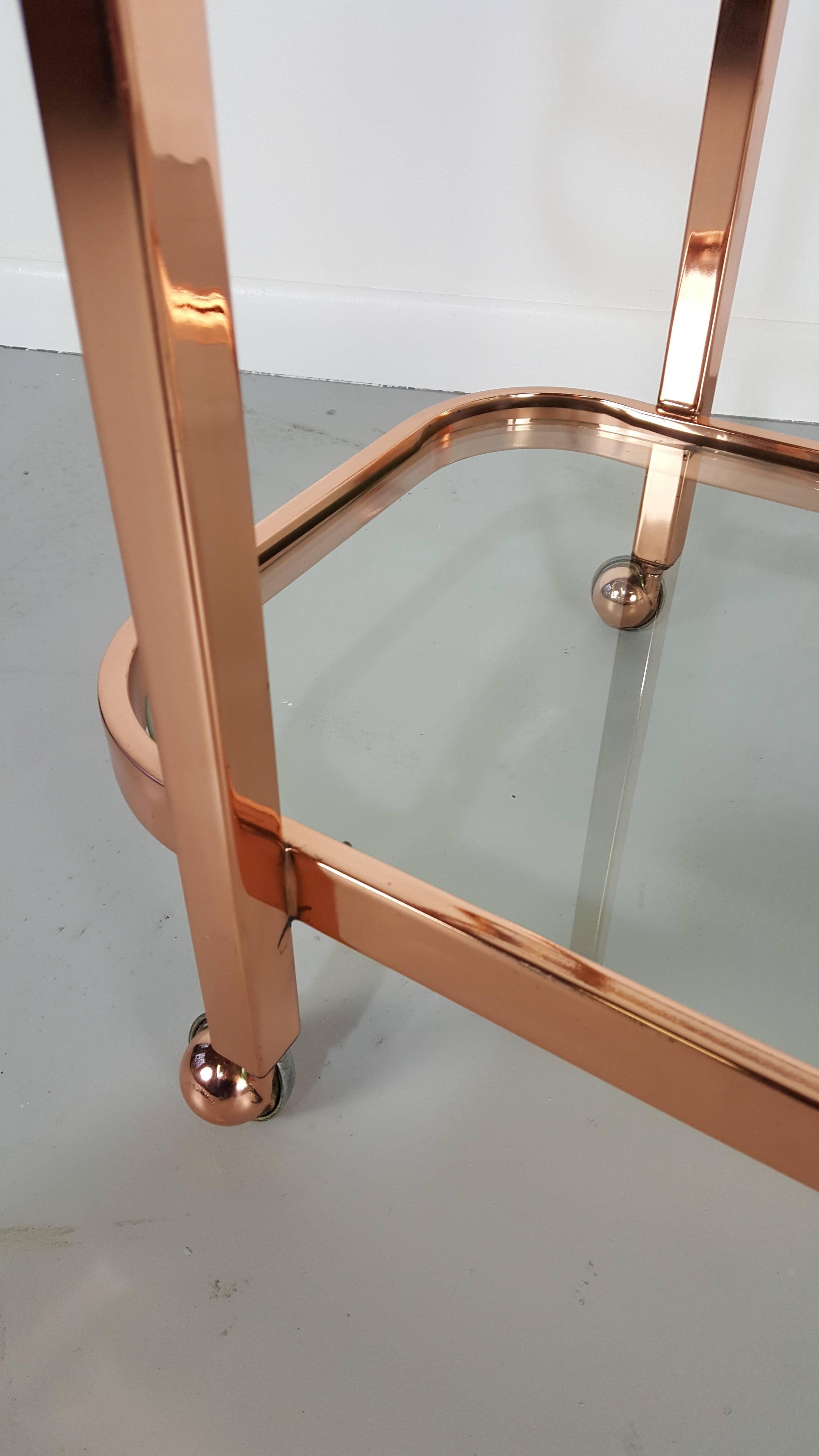 Stunning Bar Cart by Milo Baughman in Rose Gold Copper, 1970s 2
