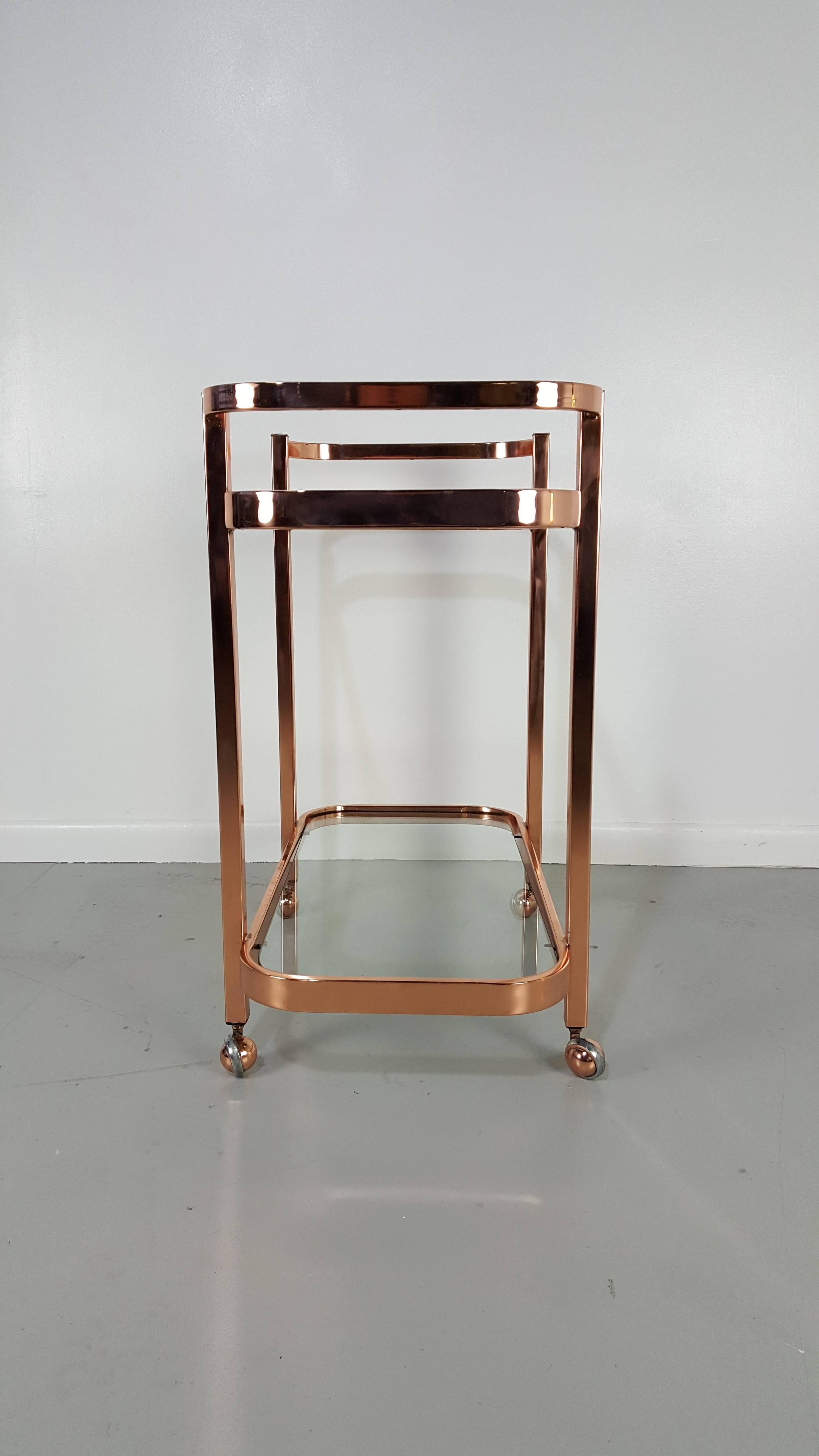 Stunning Bar Cart by Milo Baughman in Rose Gold Copper, 1970s 3