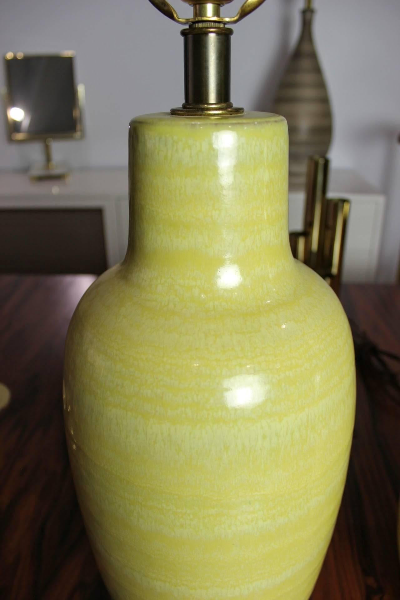 American Vibrant Yellow Ceramic Table Lamps by Design Technics, 1960s