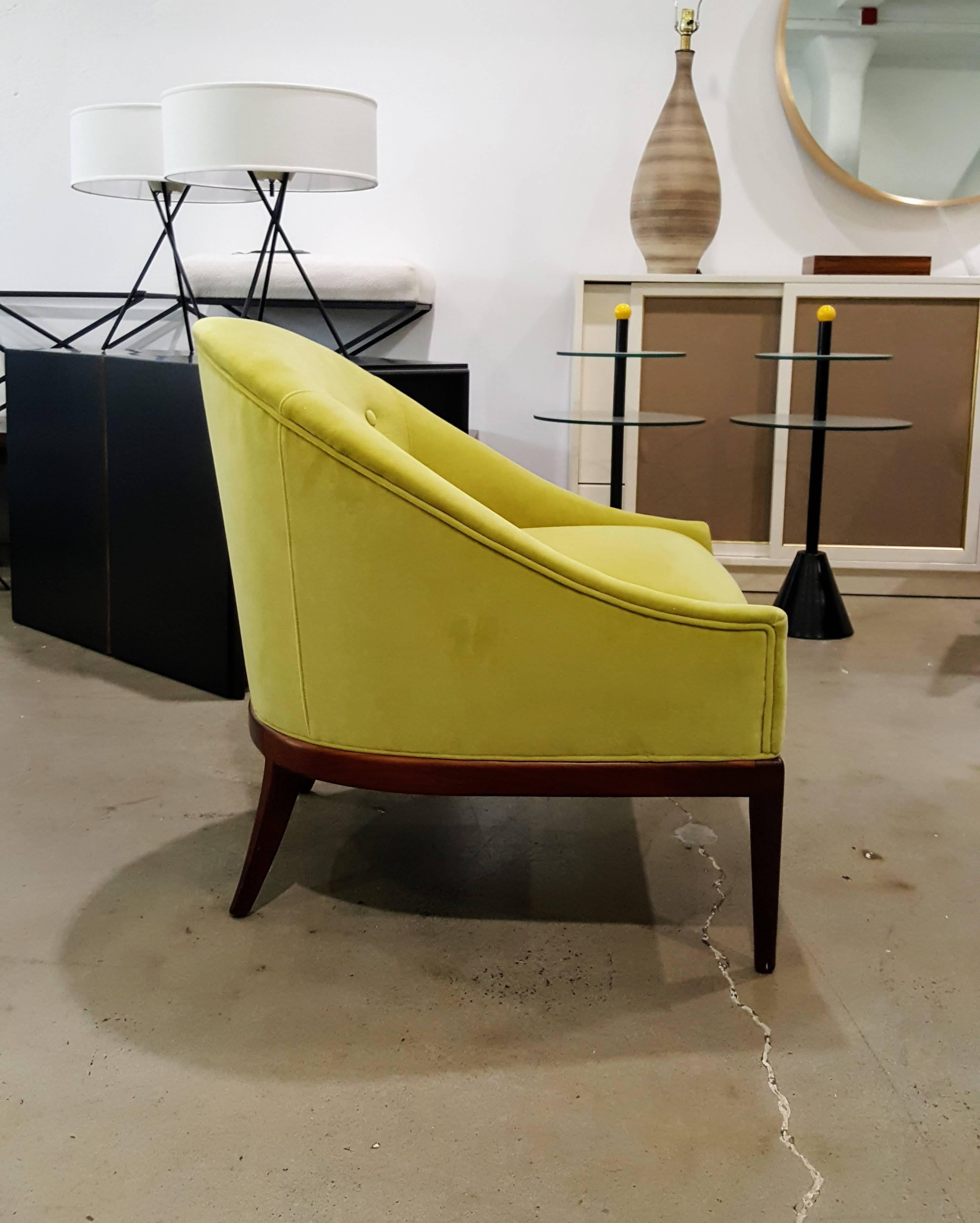 Mid-Century Modern Modern Slipper Chair in New Chartruese Velvet, 1960s