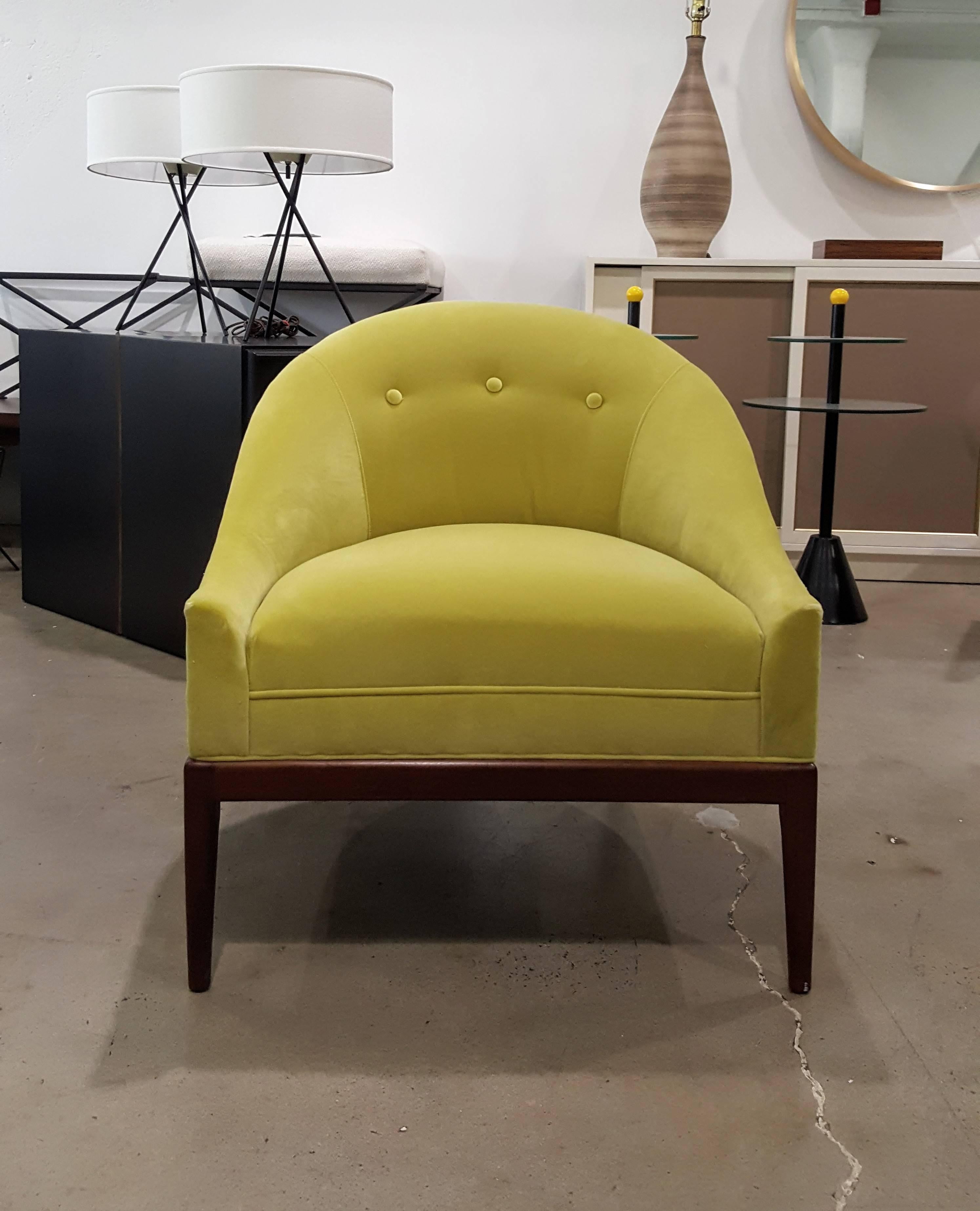 Mid-20th Century Modern Slipper Chair in New Chartruese Velvet, 1960s