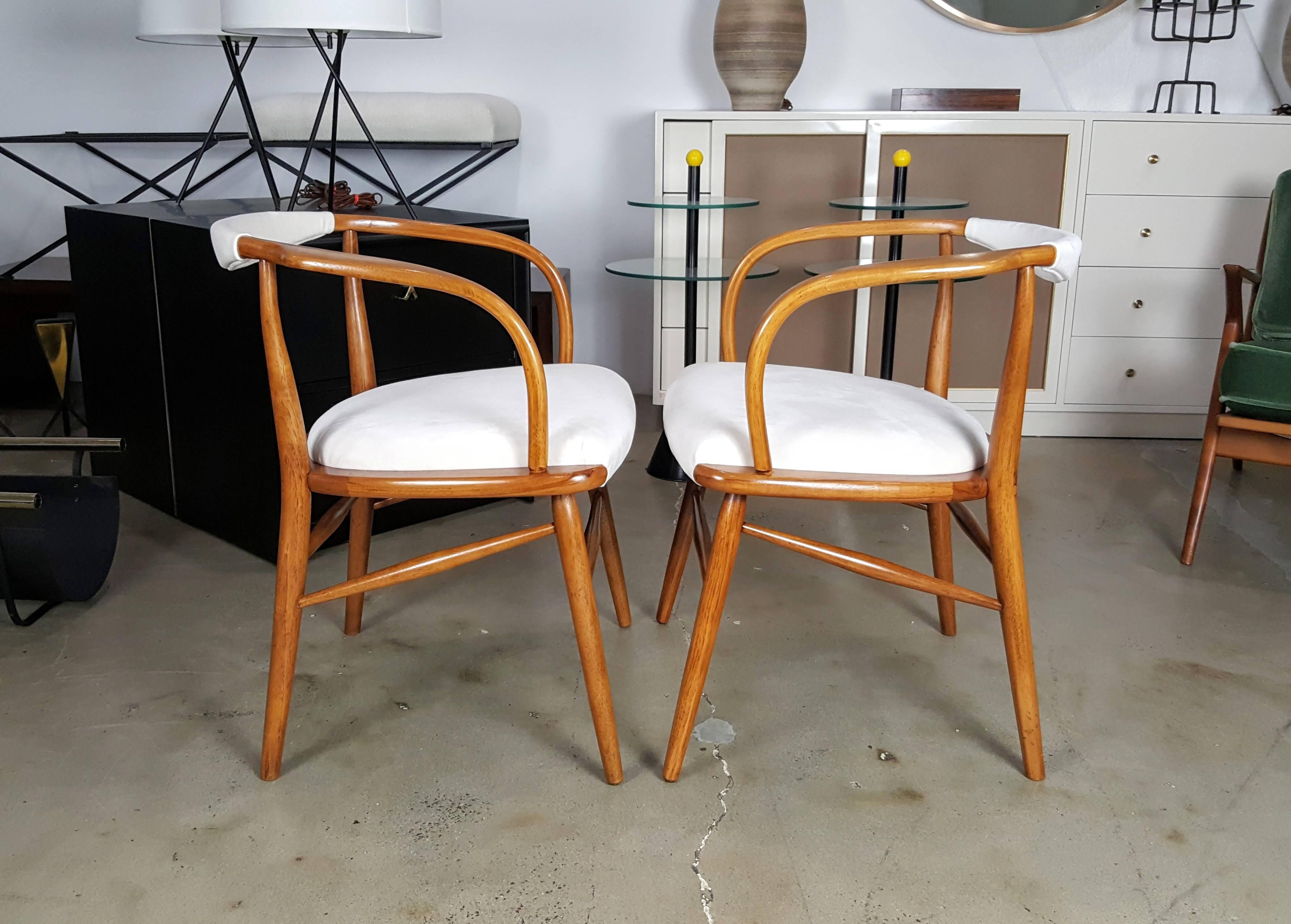 Pair of sculptural Danish Modern armchairs. Excellent design and craftsmanship. Fully restored. 

See this item in our private NYC showroom! Refine Limited is located in the heart of Chelsea at the history Starrett-LeHigh Building, 601 West 26th