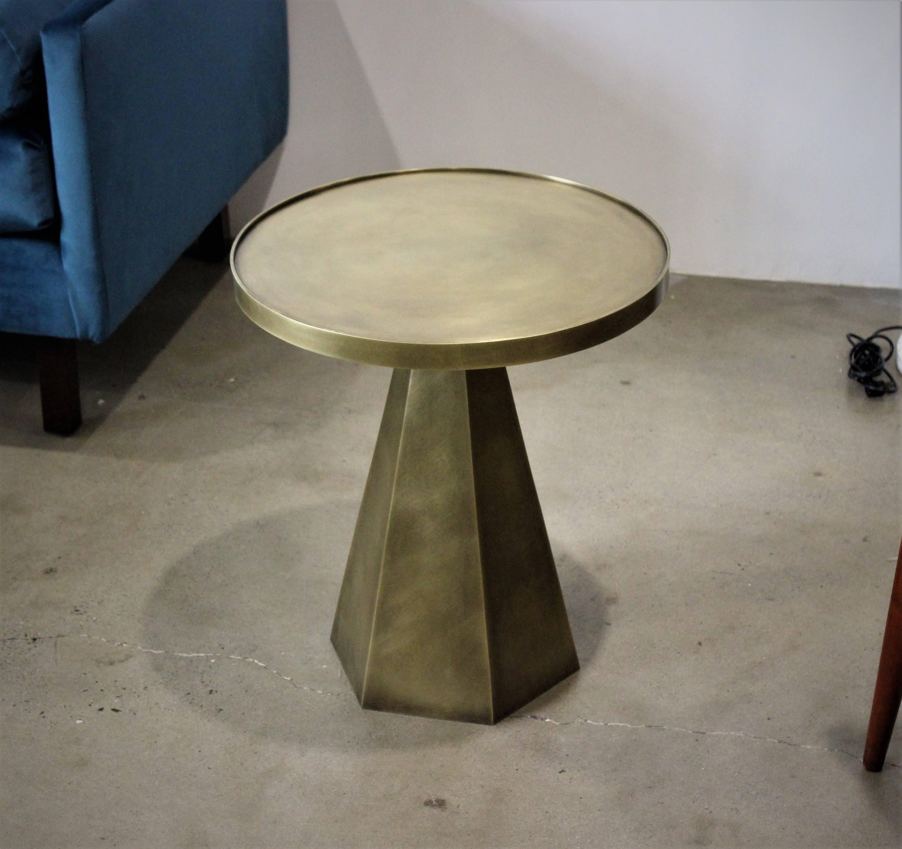 Hollywood Regency Sculptural Hand-Forged Hexagonal Side Table in Solid Patinated Brass