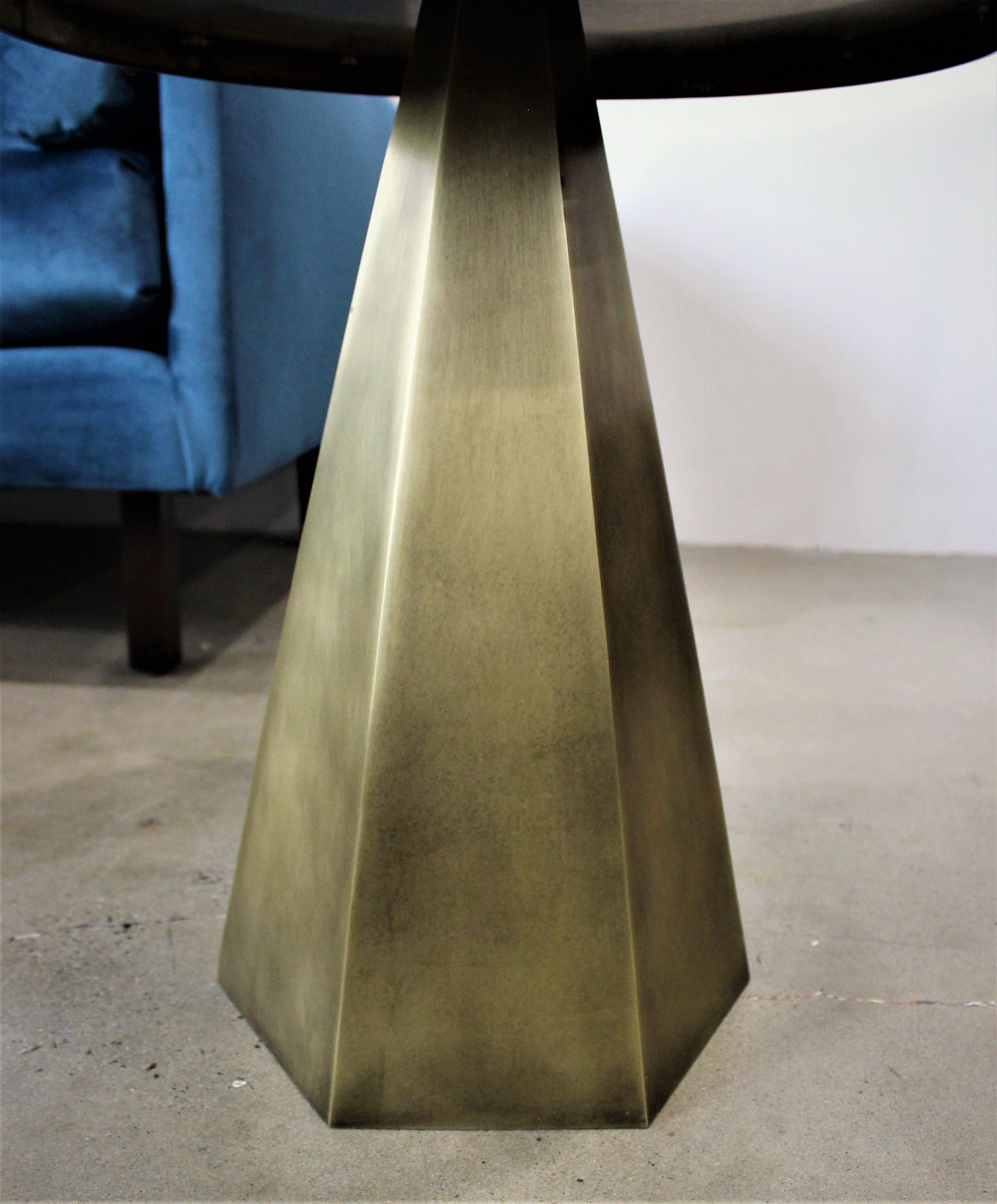 Chrome Sculptural Hand-Forged Hexagonal Side Table in Solid Patinated Brass