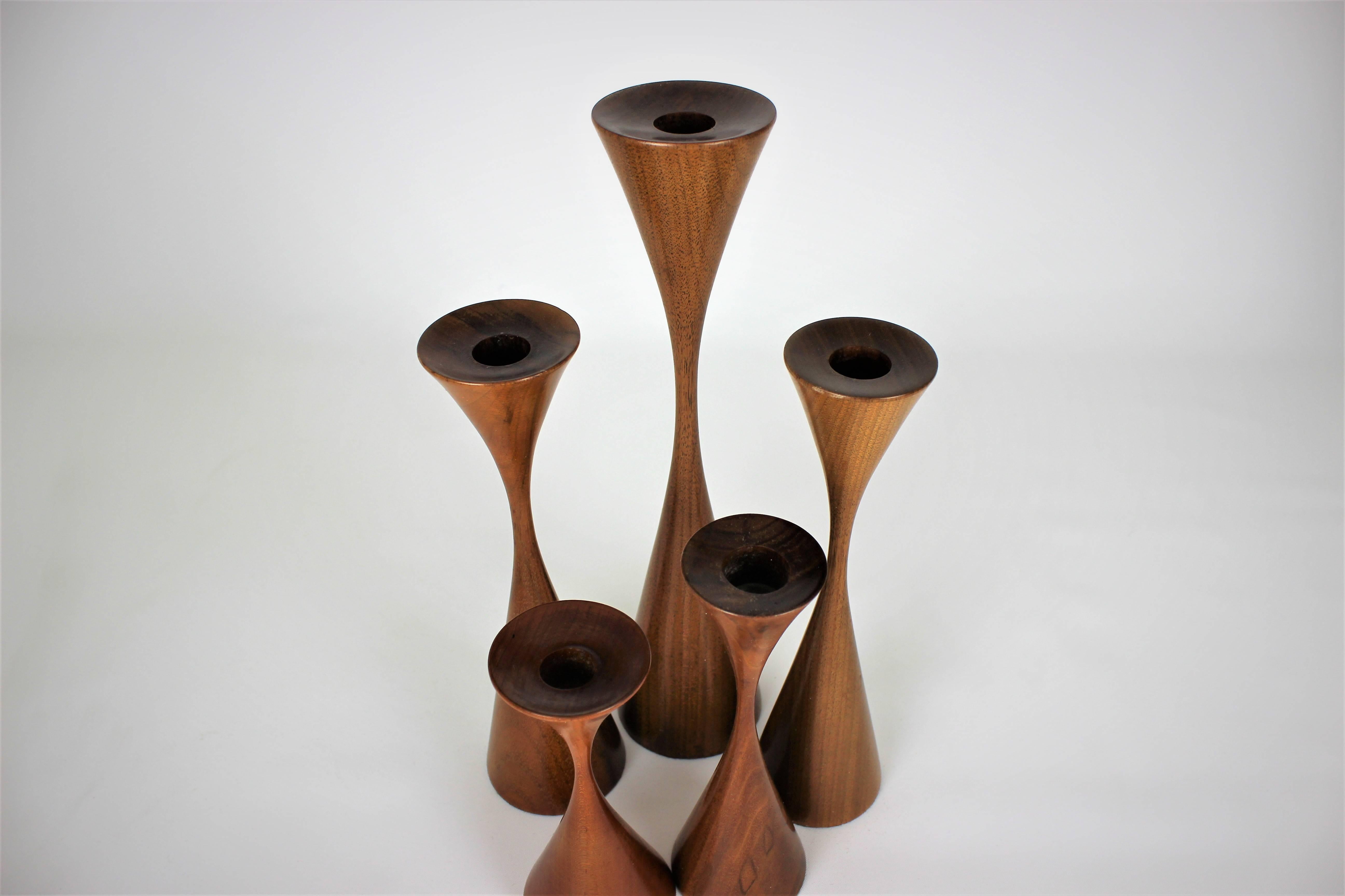 Scandinavian Modern Group of Handmade Danish Modern Walnut Candlesticks by Rude Osolnik, 1970s