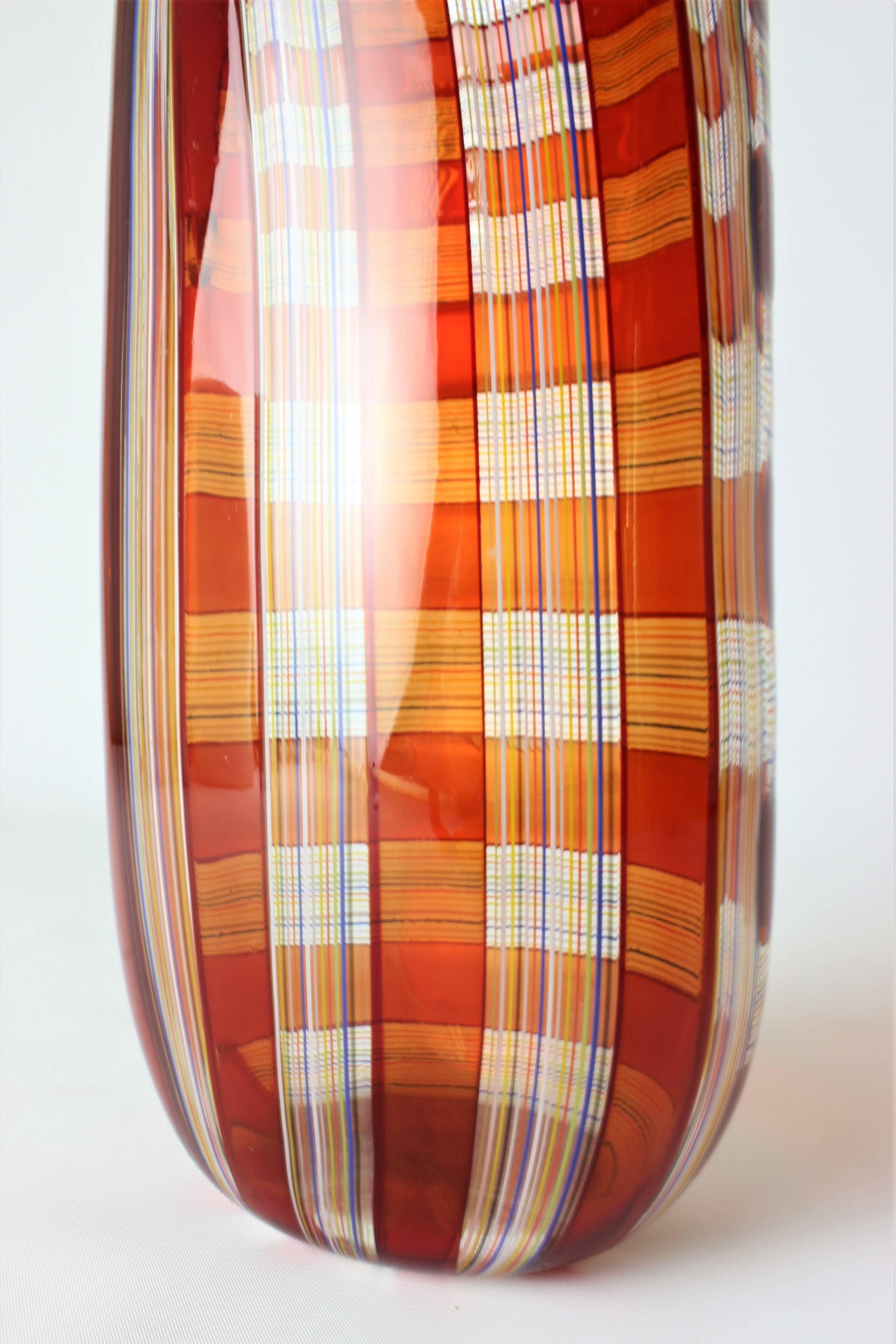 Mid-Century Modern Large Blown Caned Glass Vase by Robin Mix for Tiffany & Co