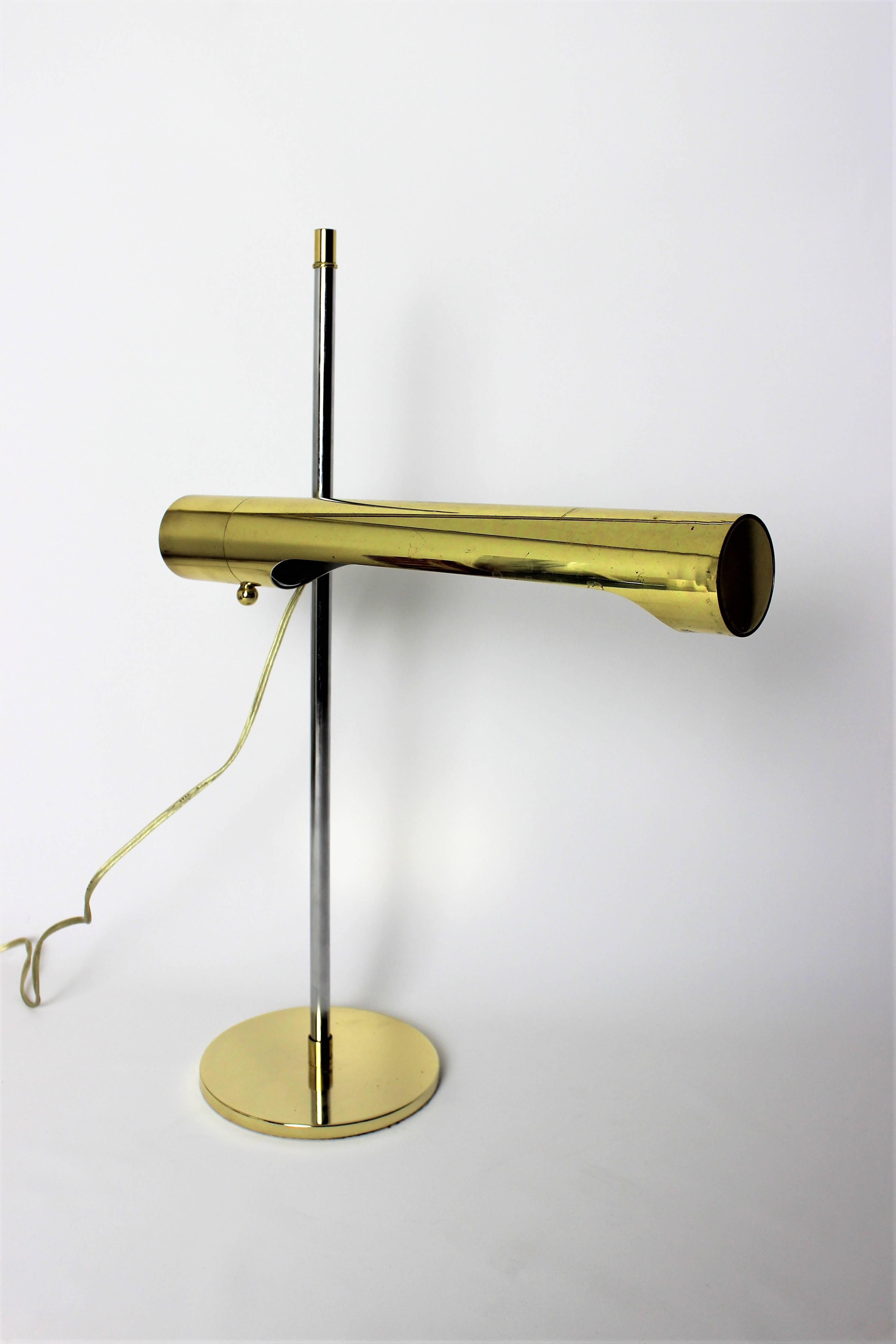 American Sleek Brass and Chrome Telescoping Desk Lamp, 1970s