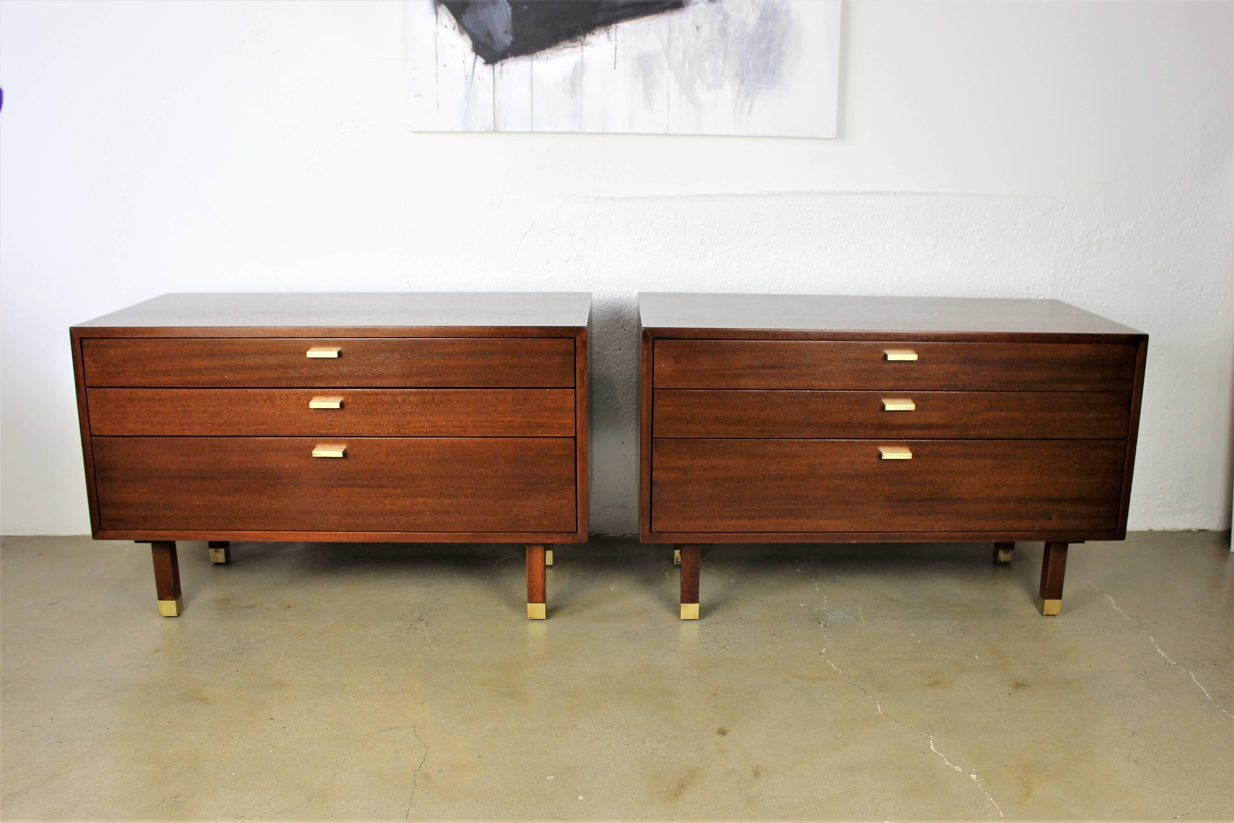 Large Mahogany Harvey Probber Nightstands with Brass Detail, 1960s 4