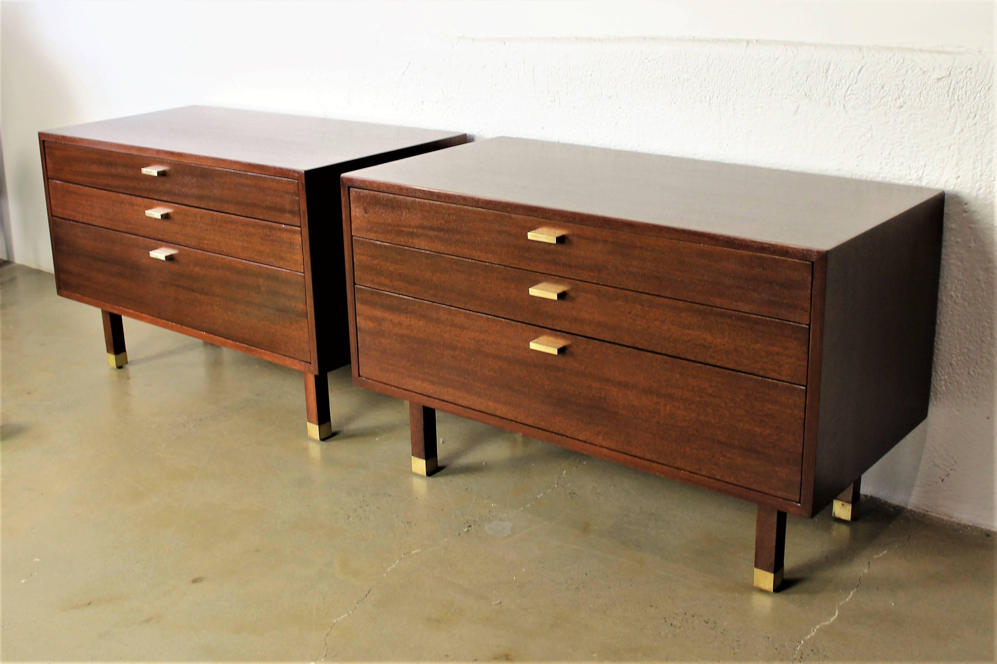 Mid-Century Modern Large Mahogany Harvey Probber Nightstands with Brass Detail, 1960s
