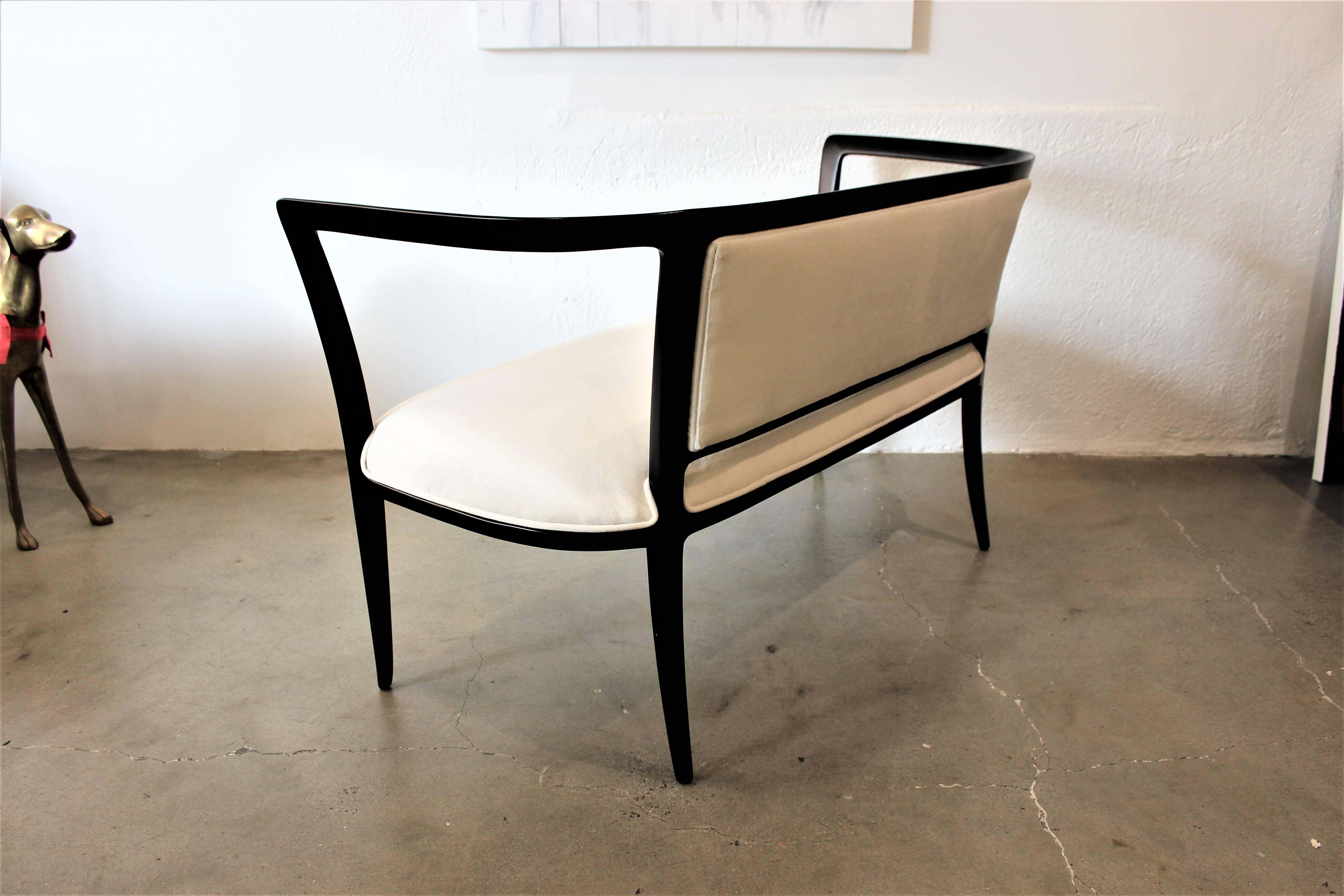 Sculptural Open Arm Settee or Bench Ebonized with White Velvet, 1940s 1