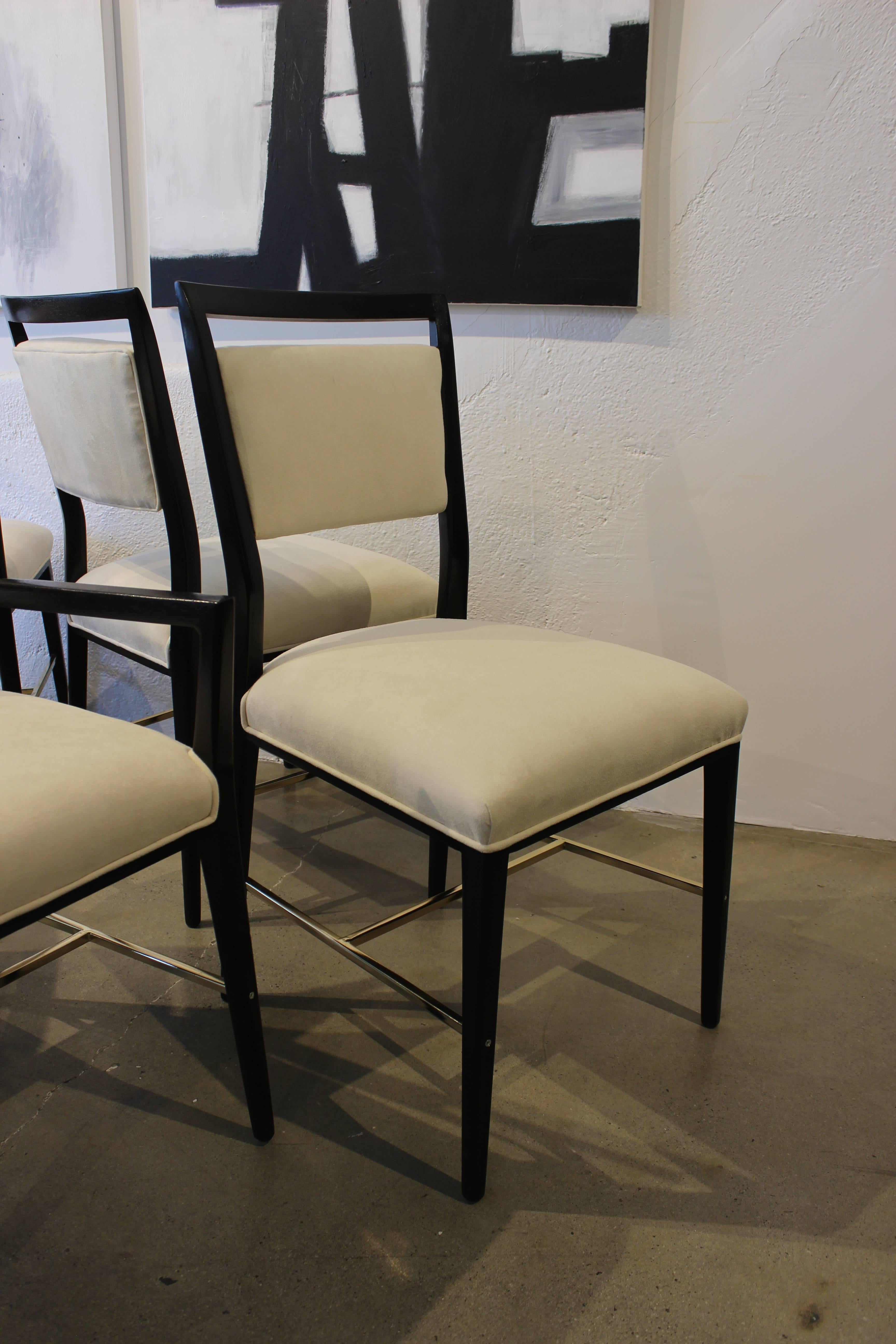 Mid-20th Century Set of Paul McCobb Dining Chairs with Brass Stretchers