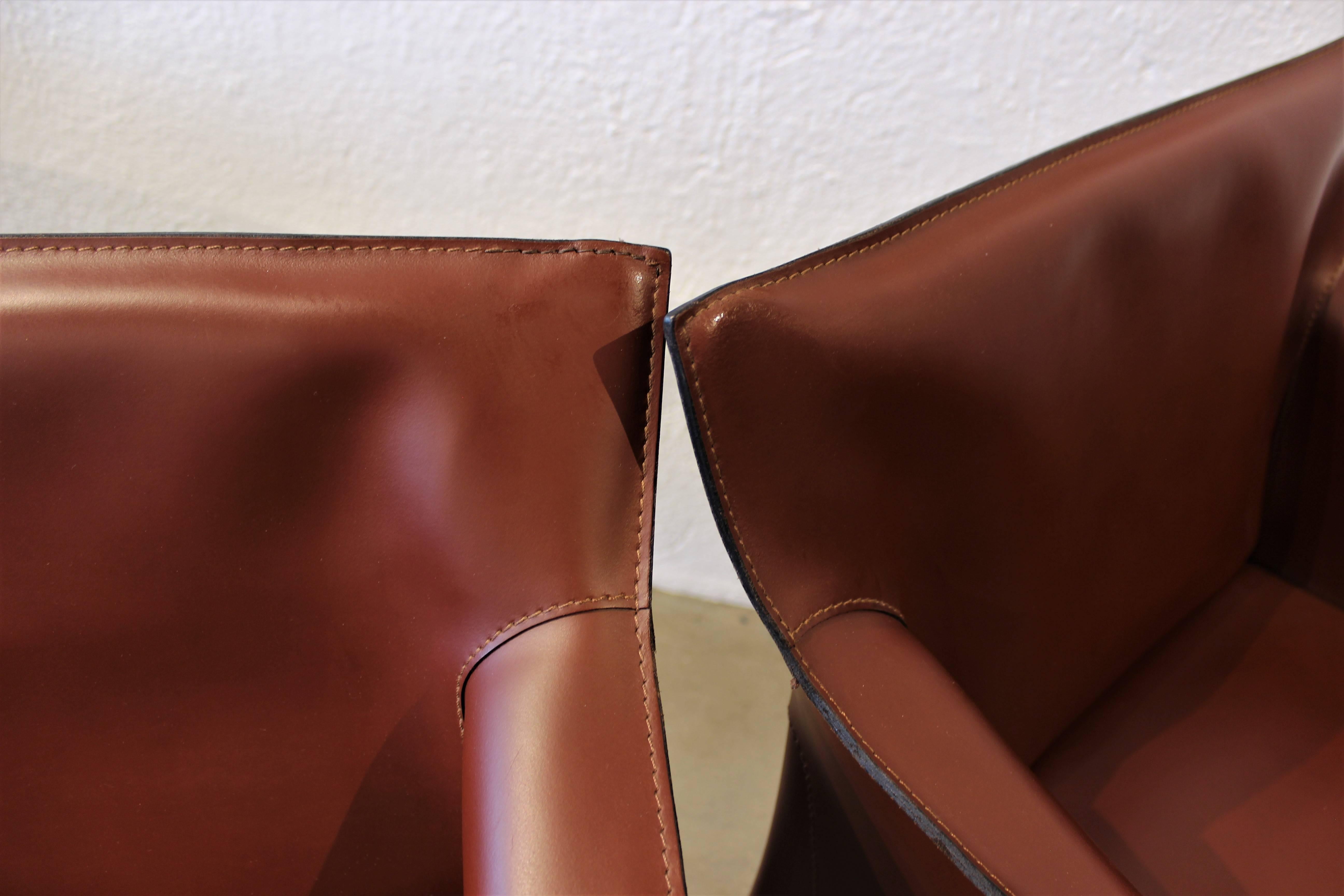 Mid-Century Modern Gorgeous Russet Leather Armchairs by Matteo Grassi, Italy