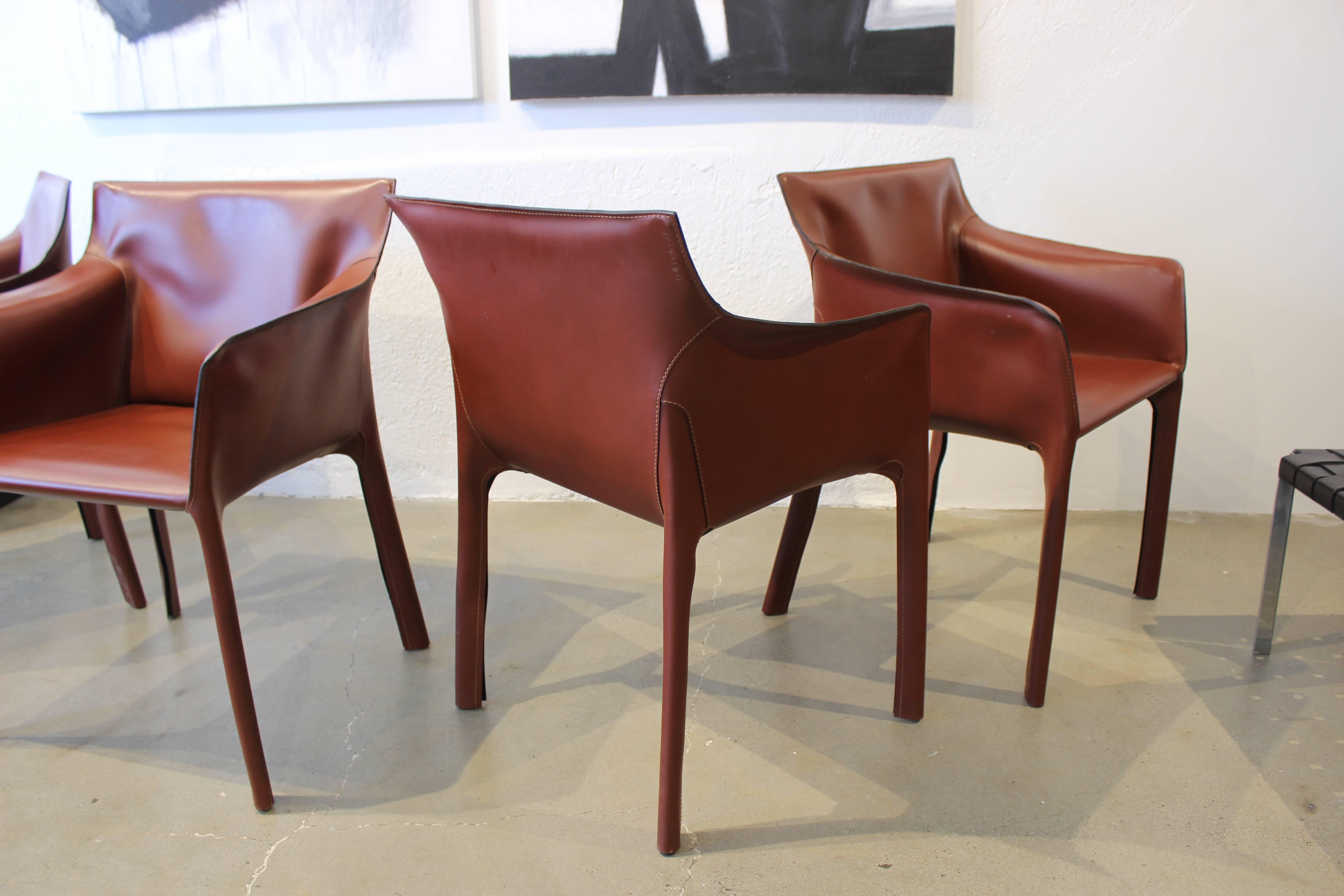 Italian Gorgeous Russet Leather Armchairs by Matteo Grassi, Italy