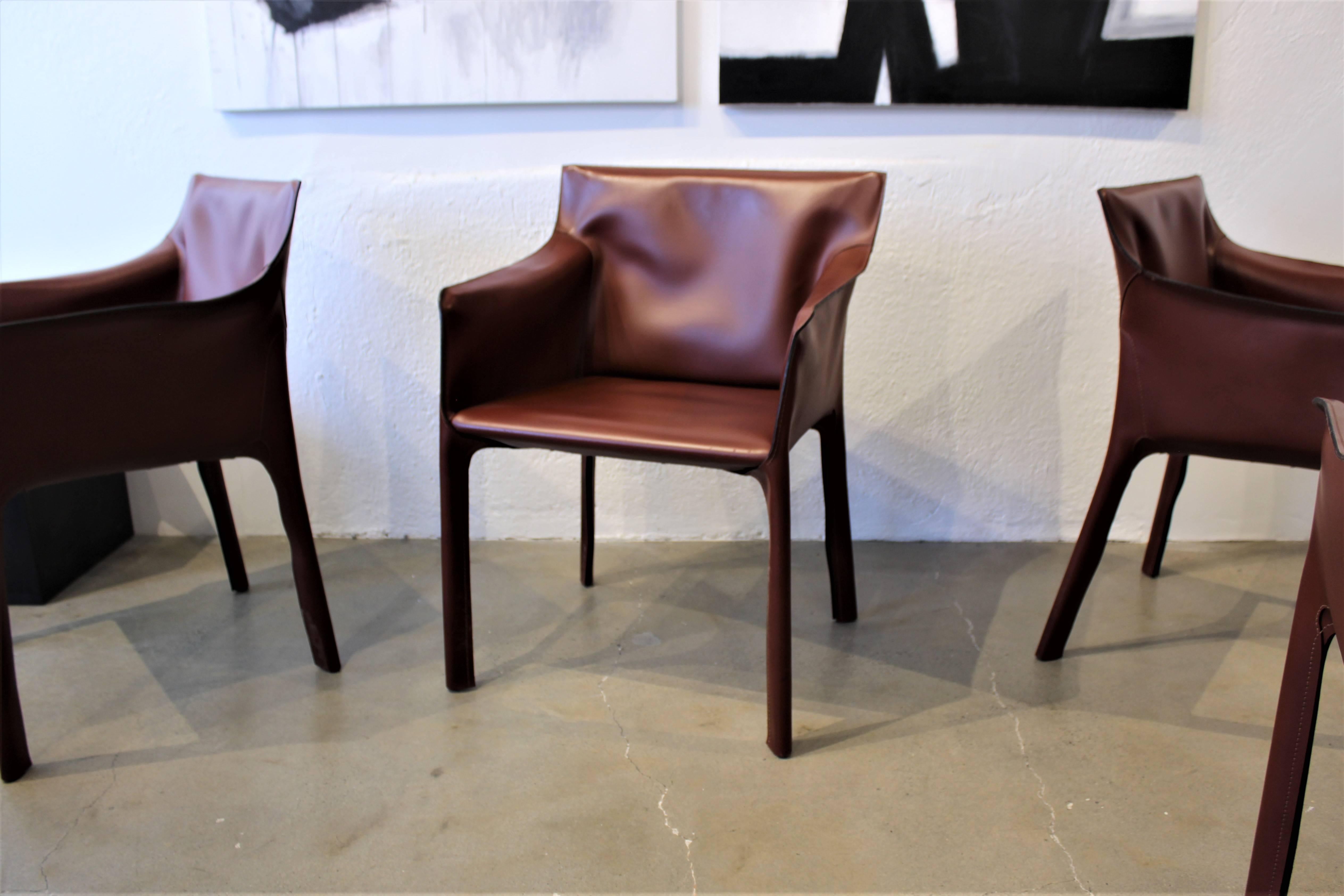 Late 20th Century Gorgeous Russet Leather Armchairs by Matteo Grassi, Italy