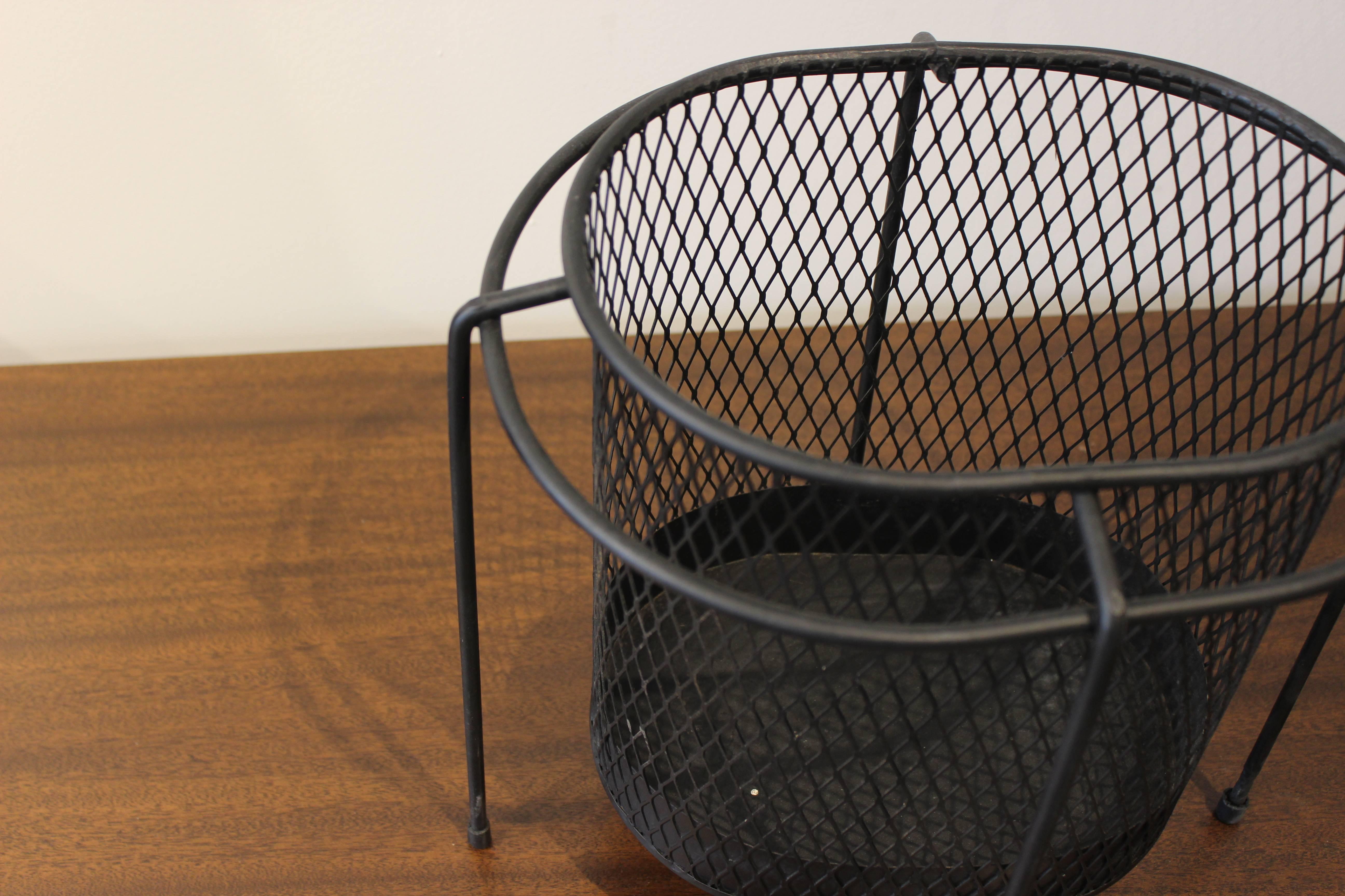 French Sculptural Iron and Wire Waste Basket, France, Style of Mategot, 1950s