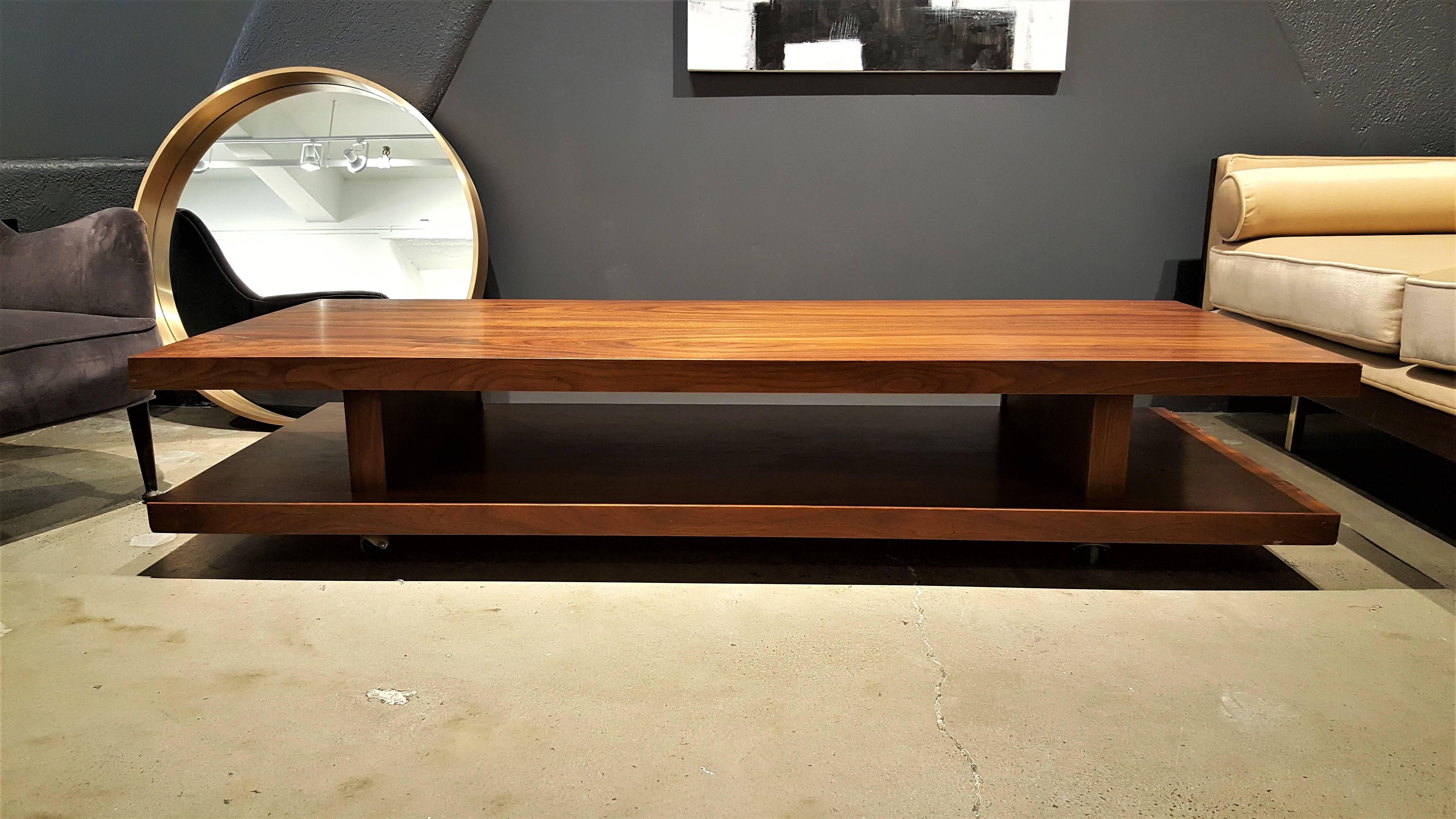 Mid-Century Modern Very Large Rectangular Walnut Coffee Table with Wicked Grain, 1970s