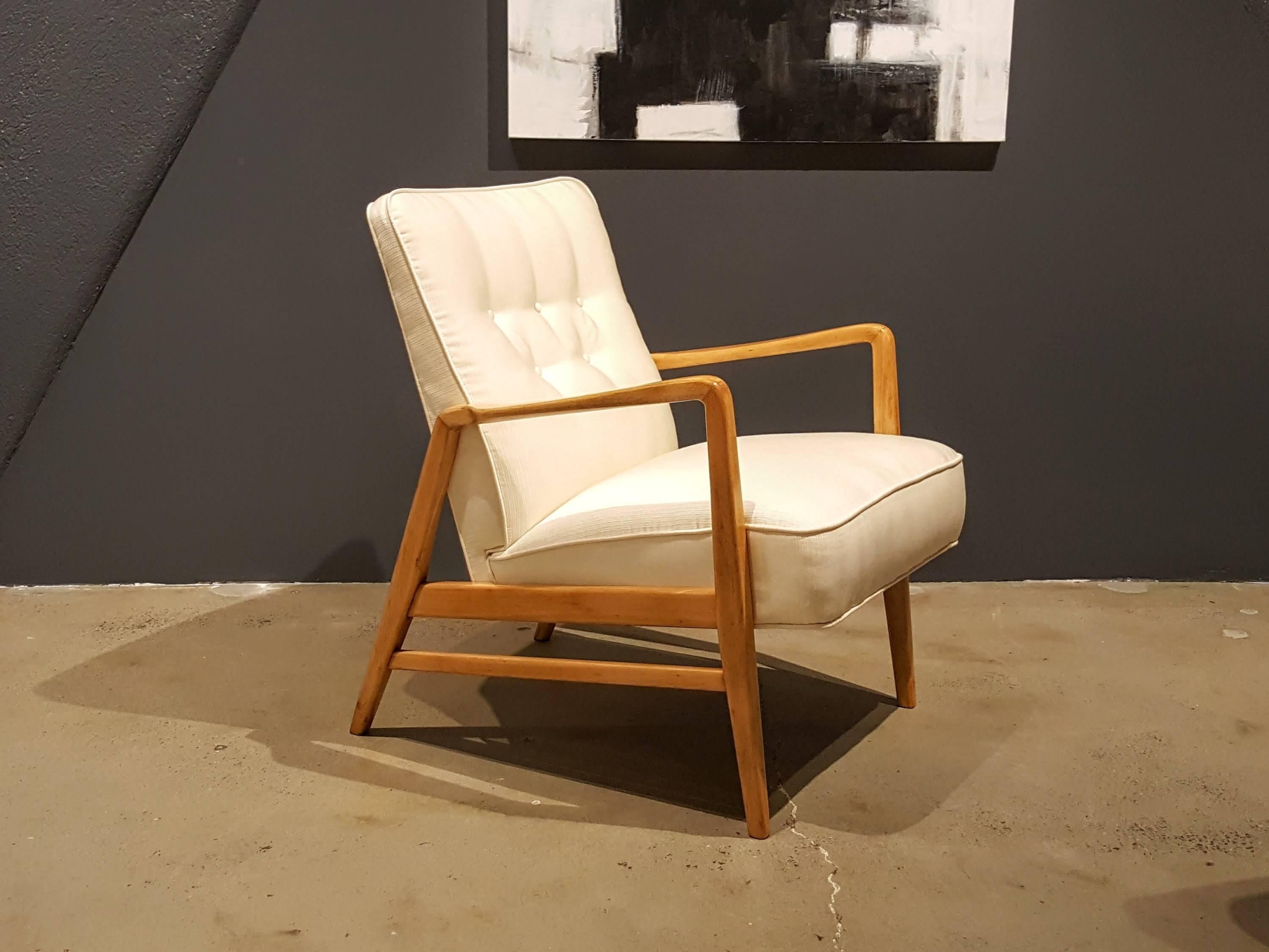 Early and rare high back DUX lounge chair by Folke Olhsson for DUX, 1950s. A wonderful accent or reading chair. Fully restored and in excellent condition. Upholstered in a ribbed upholstery wool blend.